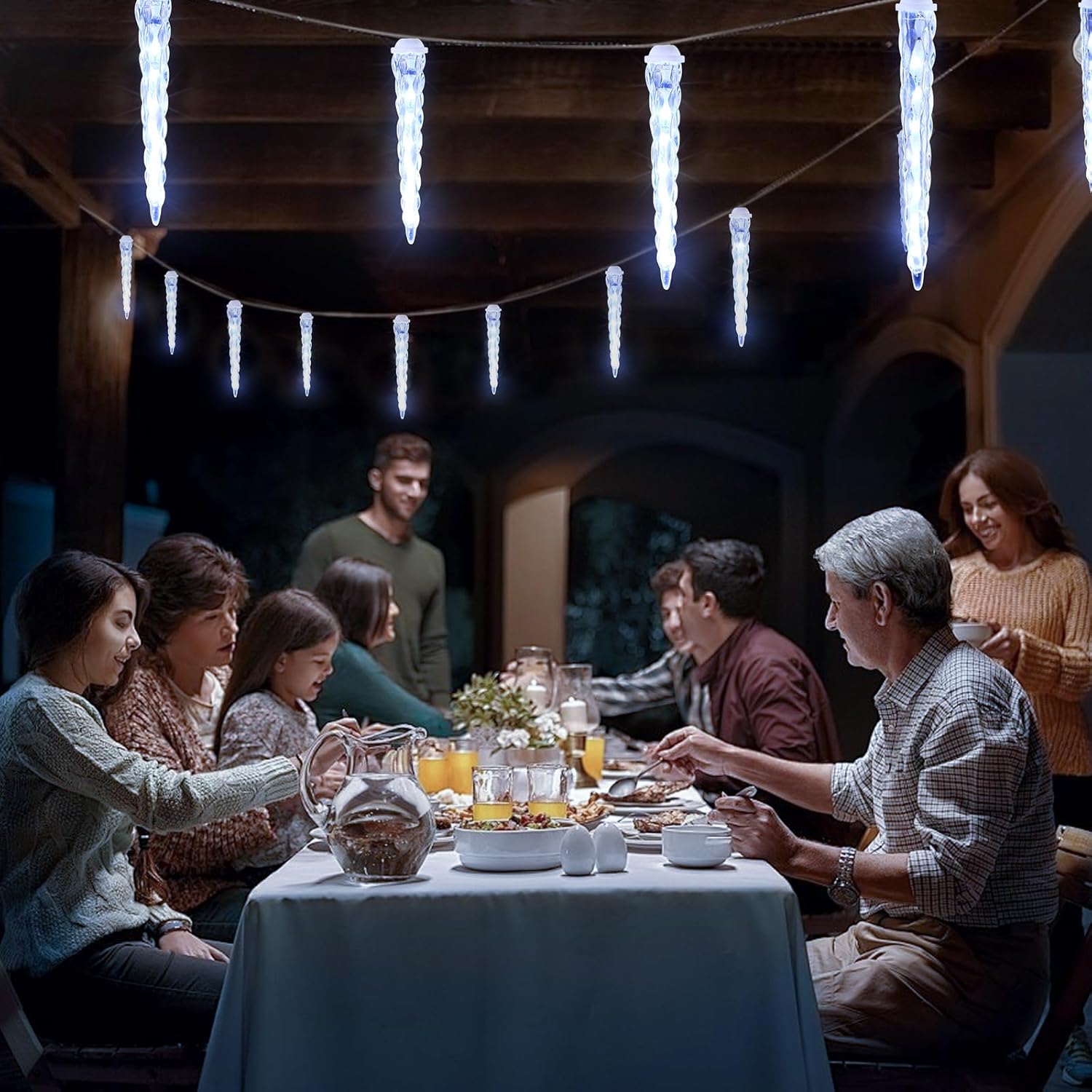 Christmas Icicle Light 61 Led in & Out,Connectable10.5 Feet Length Meteor Shower Lights with Cool White10 Ice Tube Broadway Lights Effect for Tree Patio, Roof Holiday Decoration - Image 6