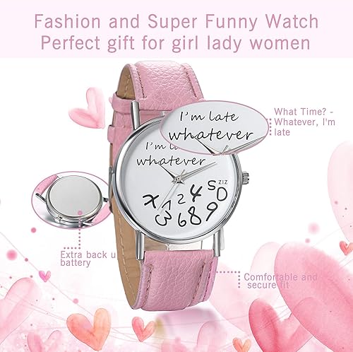 Miniatura 5 de JewelryWe"I'm Late, Whatever" Print Watch Women Ladies Girls Love Gift Leather Strap Quartz Wrist Watch, for Mothers Day