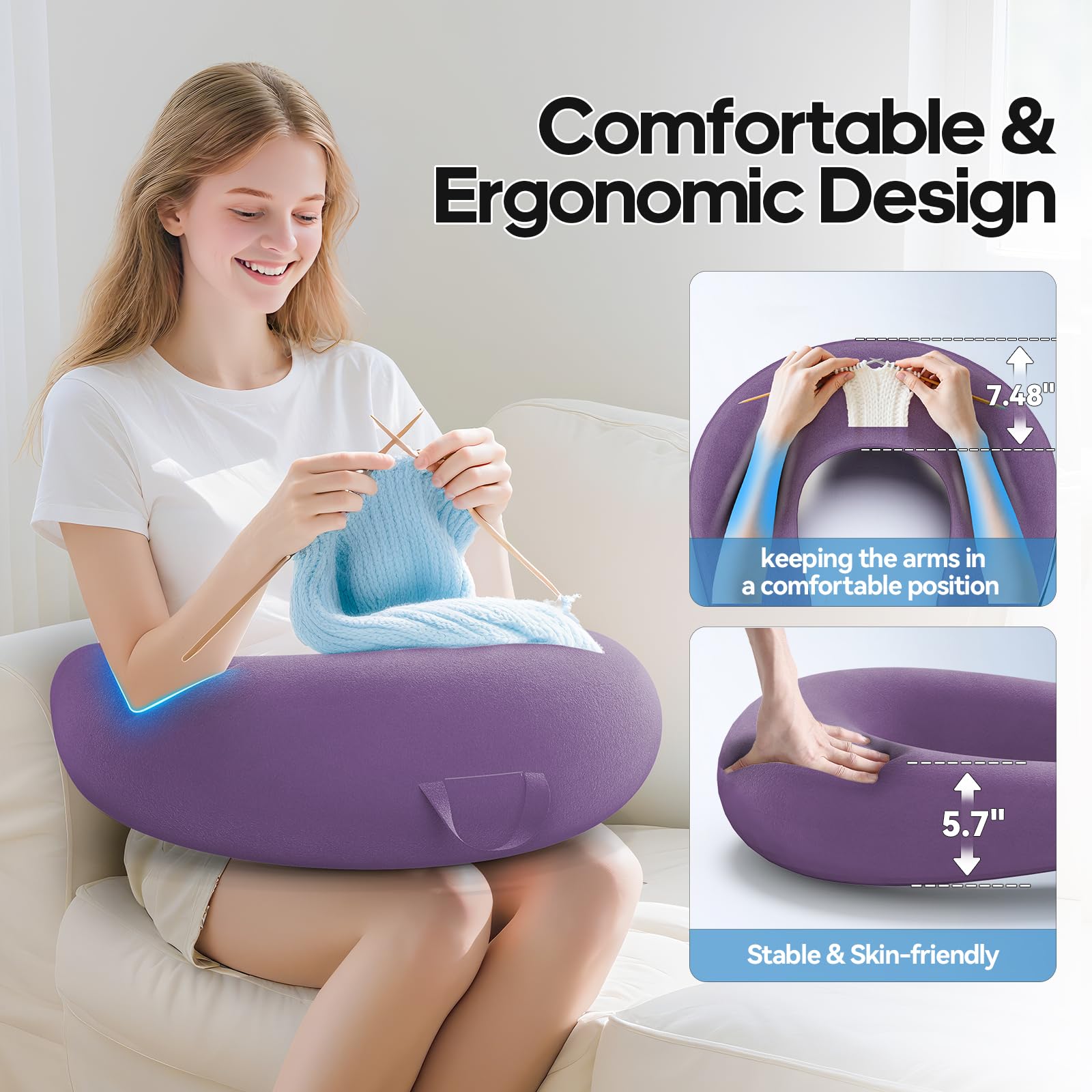 Gaming Kissen & Lesekissen, Reading Pillow für das Sitzen auf dem Bett/Sofa/Fußboden, Fütterungs/Häkelkissen mit großer & Ergonomic Gaming Pillow, Gamer Kissen für Ipad/Laptop - Lila