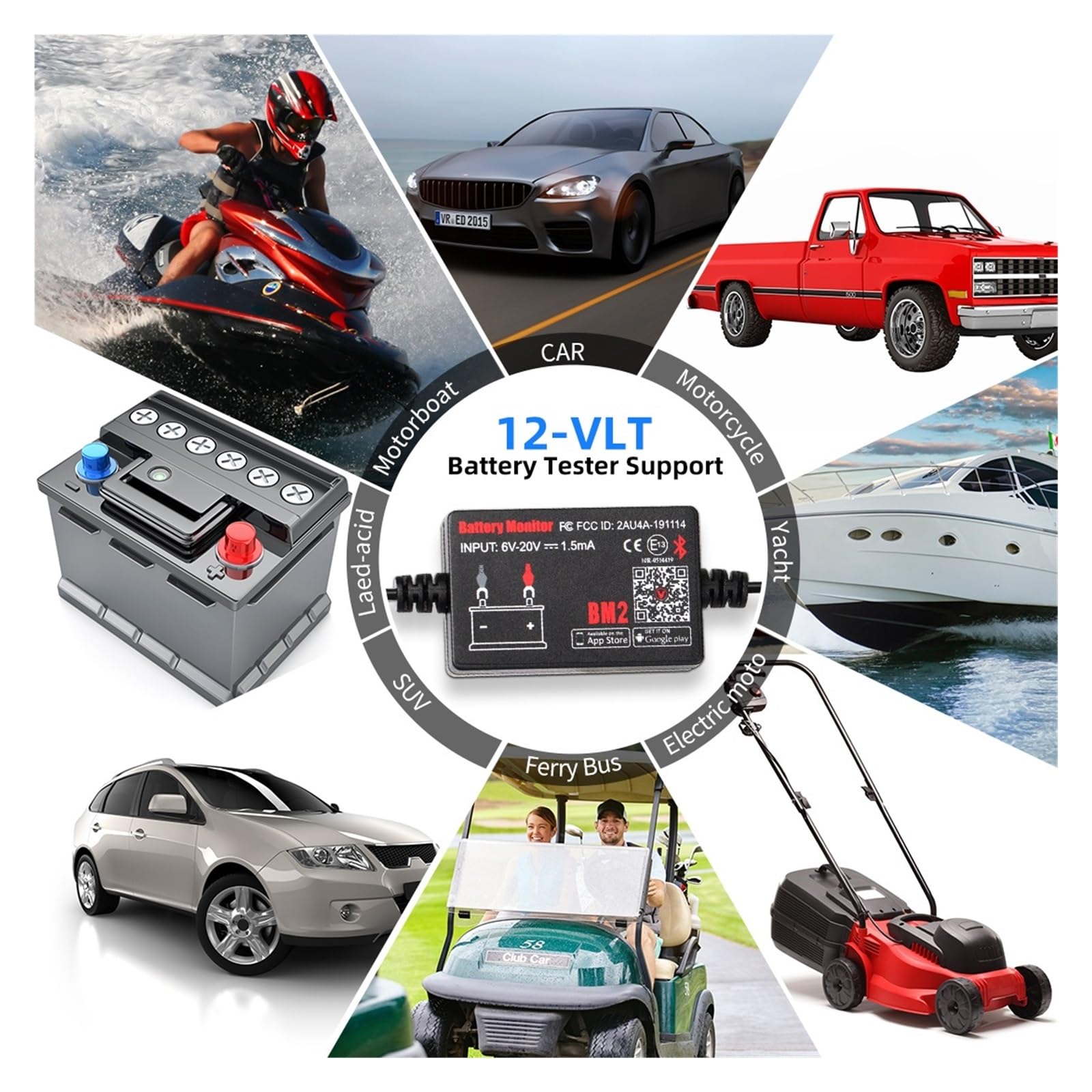 Dispositivo de monitoreo de batería de automóvil BM2, comprobador de batería de automóvil con Bluetooth 4.0, Herramienta de diagnóstico de batería de 12 V