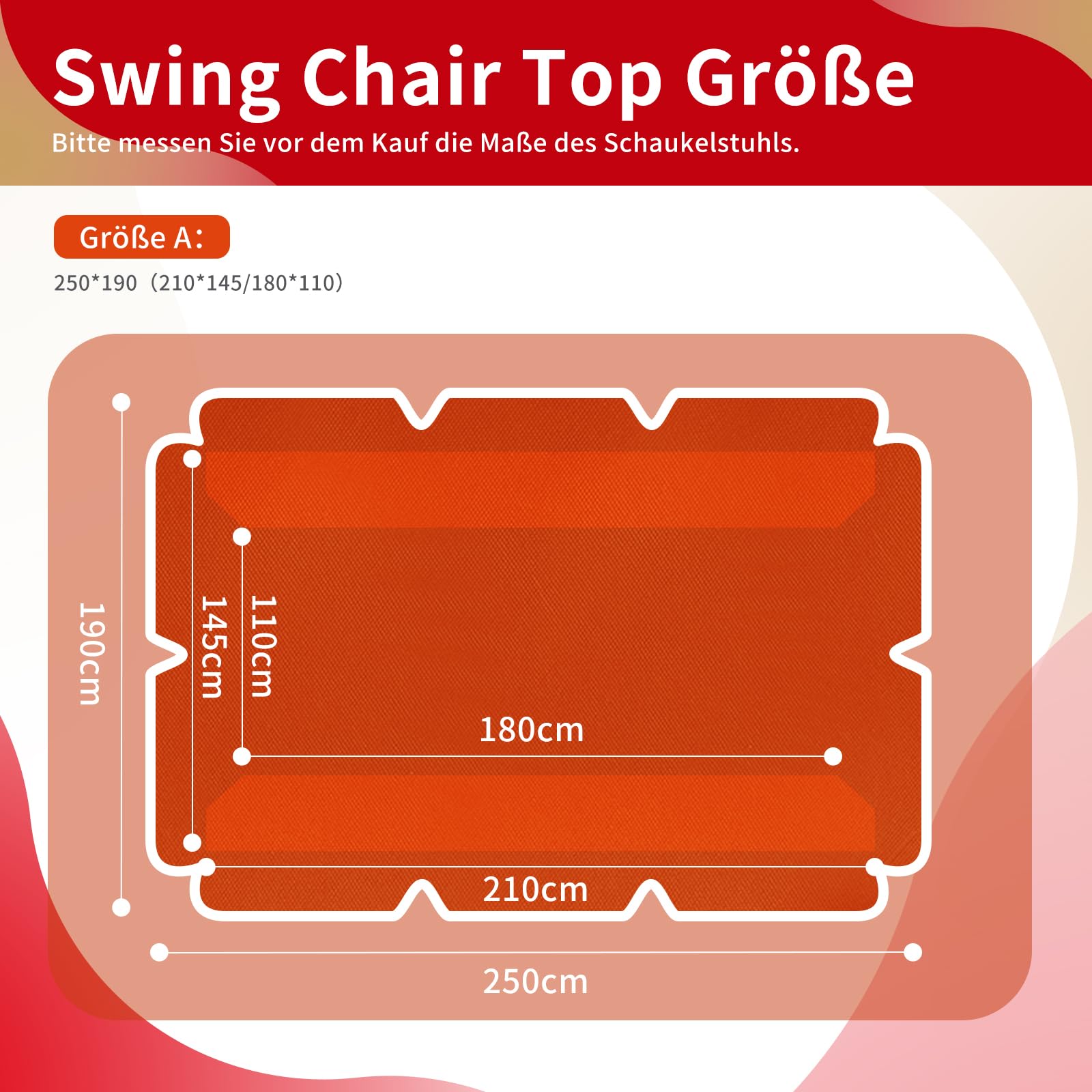 Hollywoodschaukel Dachbezug 210 x145 cm Wasserdicht,Hollywood Swing Ersatzdach Winddicht, Dauerhaft Hollywoodschaukel Ersatzdach Reißfest, Polyestertuch Anti-UV Staubdicht (210 * 145cm,Orange)