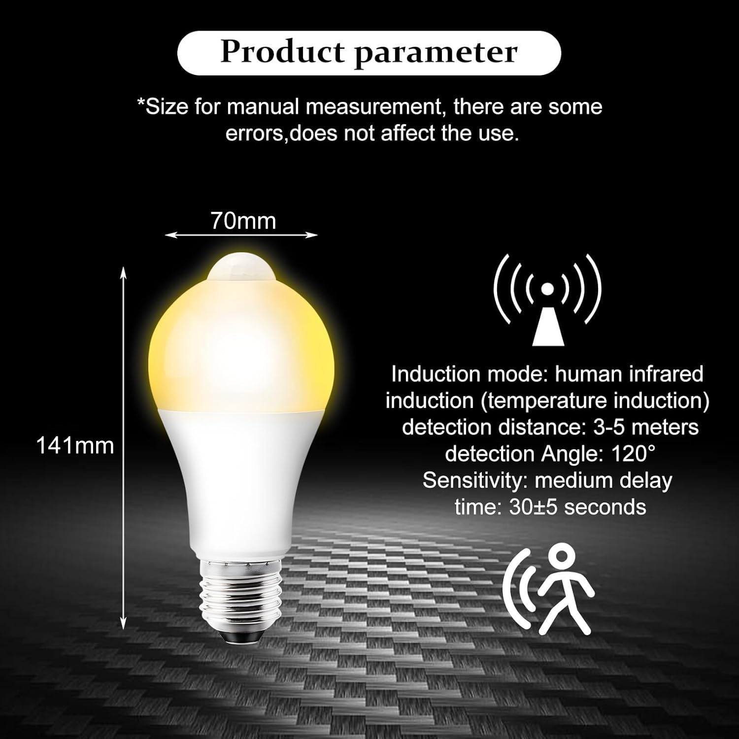 4 Lampadine LED E27 Con Sensore Di Movimento PIR 15W - Luce Bianca Calda 3000K, Rilevamento 6m, Per Interni