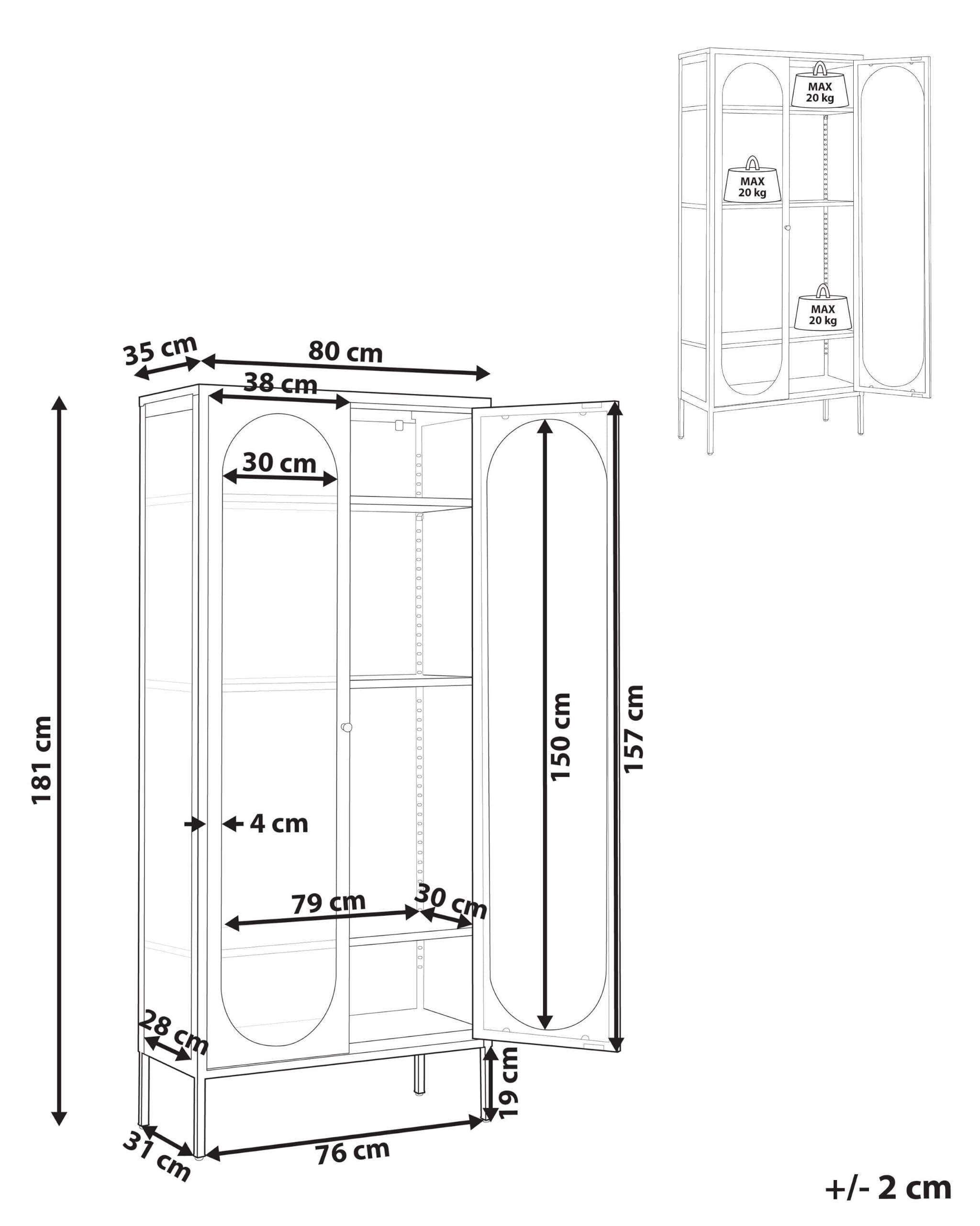 Beliani Vitrine Stahl grün mit 2 Glastüren geriffelt Hochschrank 181 cm hoch modern Industrie-Design Foxton