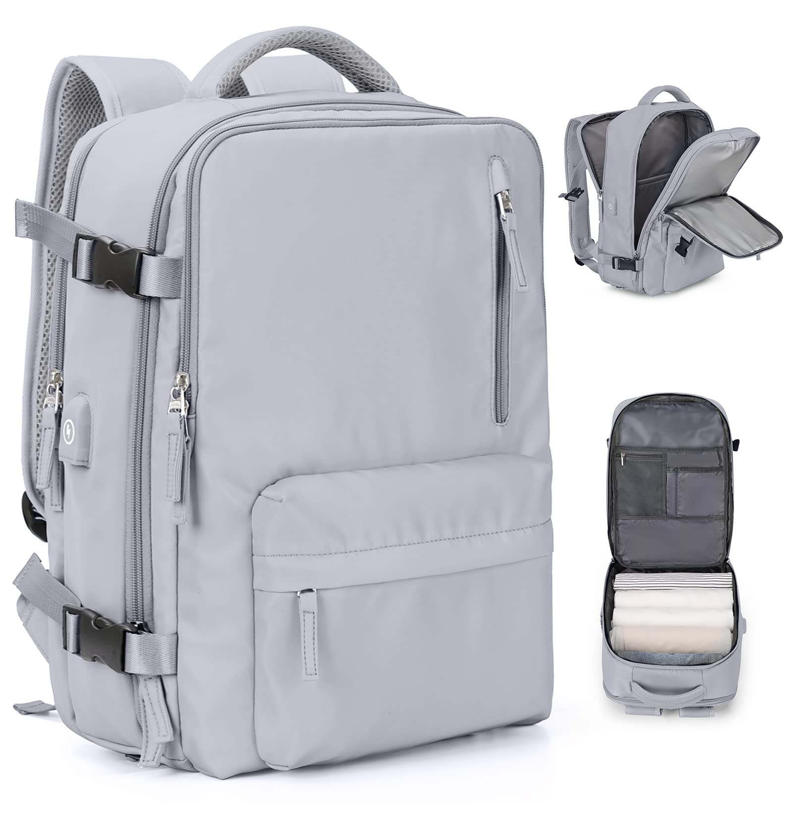 VGCUB Large Travel Backpack Bag for Women Men,Carry on Backpack,17 Inch Laptop Business Work Waterproof Backpack with Laptop Compartment,Person Item Flight Approved,Mochila de Viaje,Grey