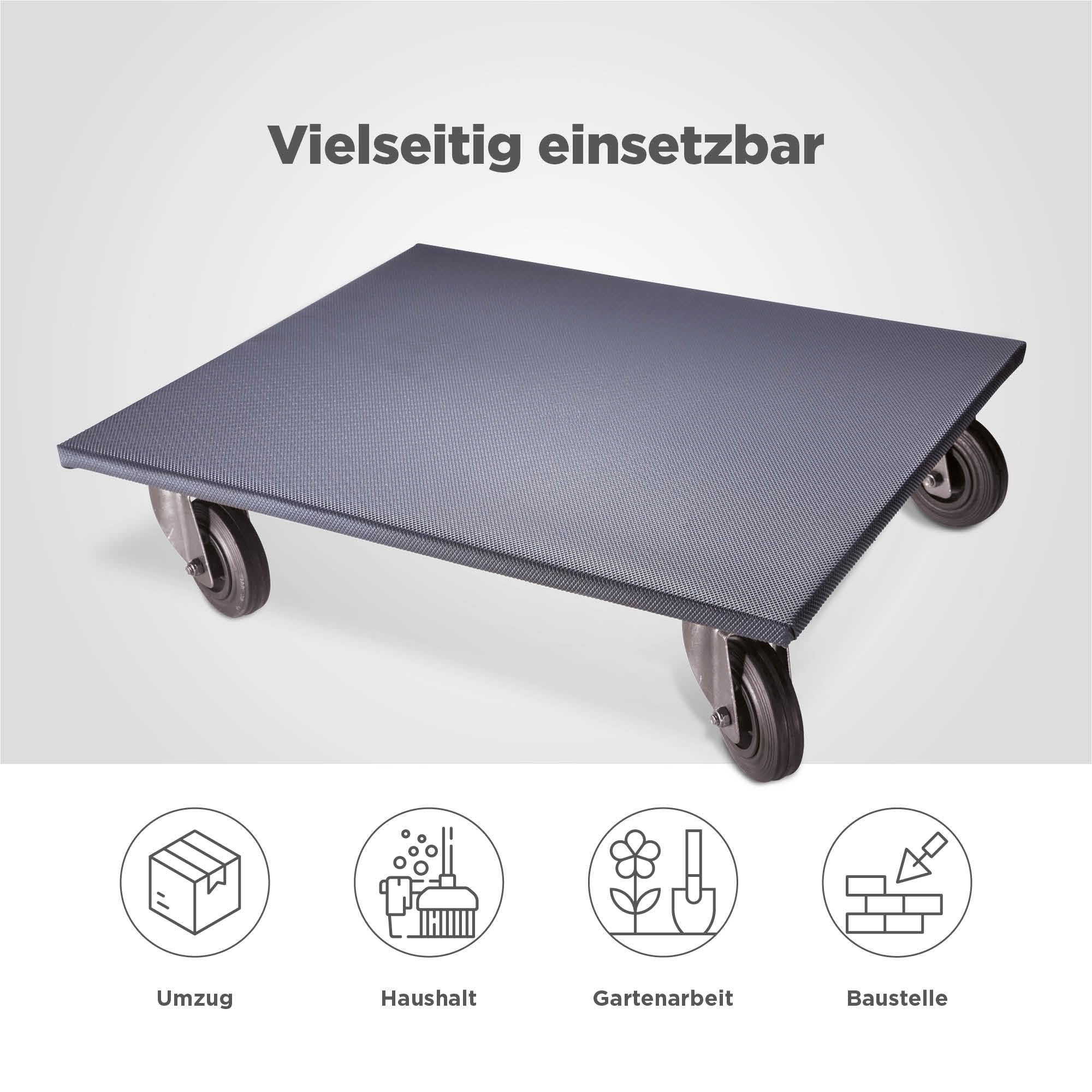 blizz-z Transportroller - Länge: 600 mm x Breite: 350 mm - 300 kg Tragkraft | Lastenroller, Möbelroller, Rollbrett mit Anti-Rutschbelag - massive Trägerplatte - mit Lenkrollen - Made in Germany