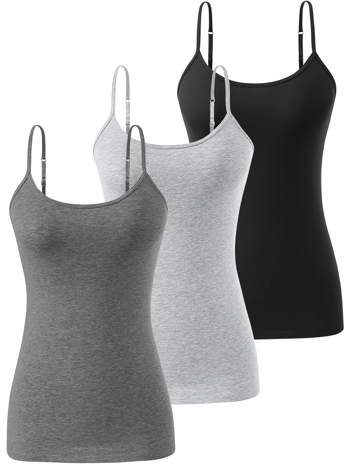 Orrpally3 Piece Cotton Basic Cami Tank Top Women Camisole Undershirt Adjustable Spaghetti Strap Tank Top