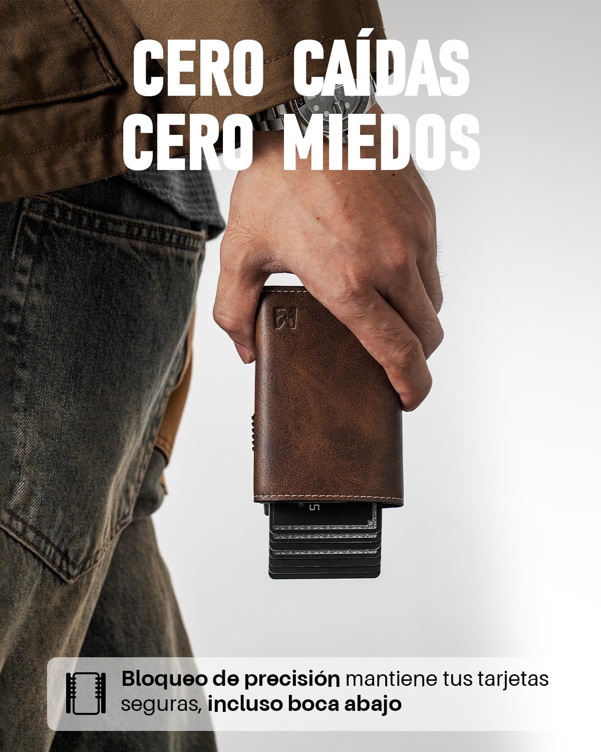 Cartera Pop Up para Hombre con Monedero, Cartera Trifold con Ventana para ID, Tarjetero Inteligente con Bloqueo RFID y 6 Ranuras para hasta 11 Tarjetas (Marrón)