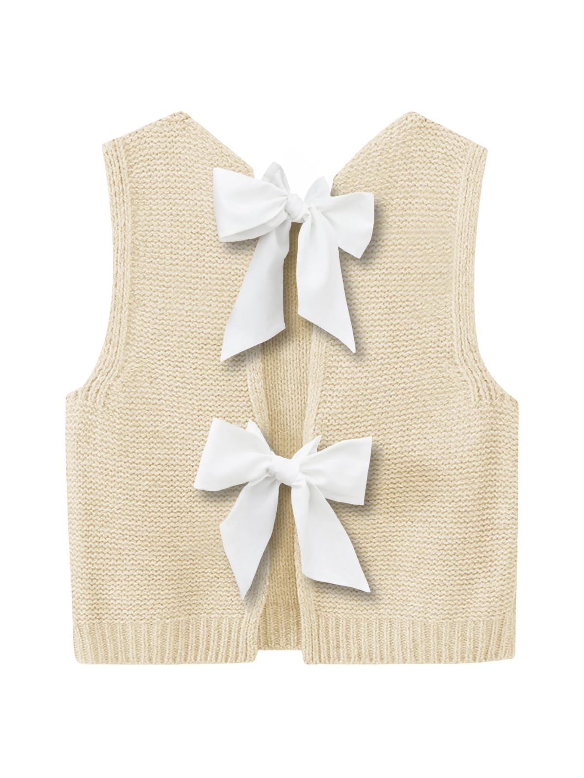 Imily Bela Womens Sweater Vest Top Summer Bow Tie Back Sleeveless Casual Knit Crop Tank Tops