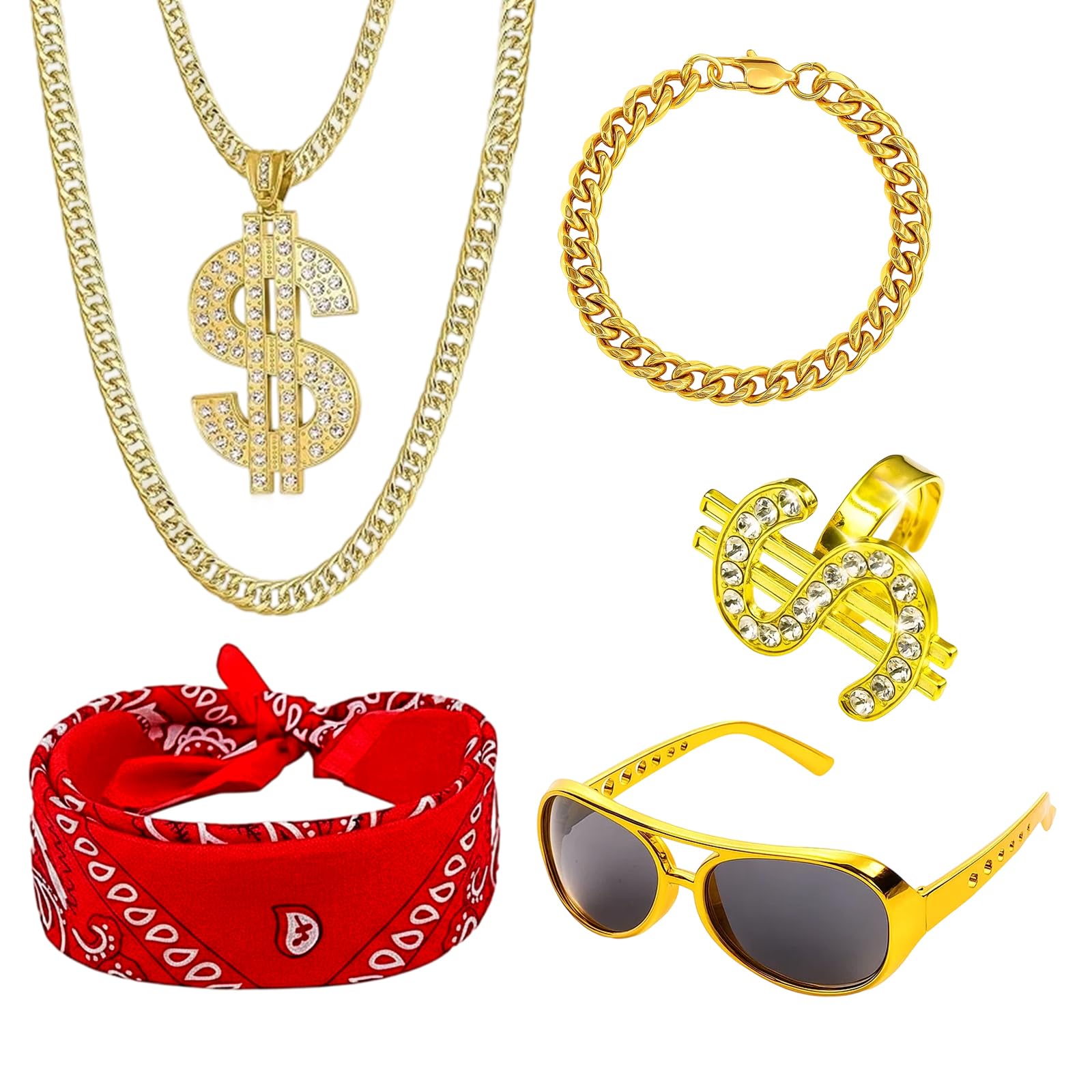 QhgPnt Gold Chain Dress, 80s Fancy Dress Accessories, Hip Hop Party Decorations, 90s Fancy Dress Men