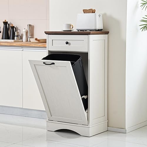 Spurgehom Gabinete de basura de 13 galones con inclinación hacia fuera para cocina, cesta de lavandería inclinable hacia fuera a prueba de mascotas,