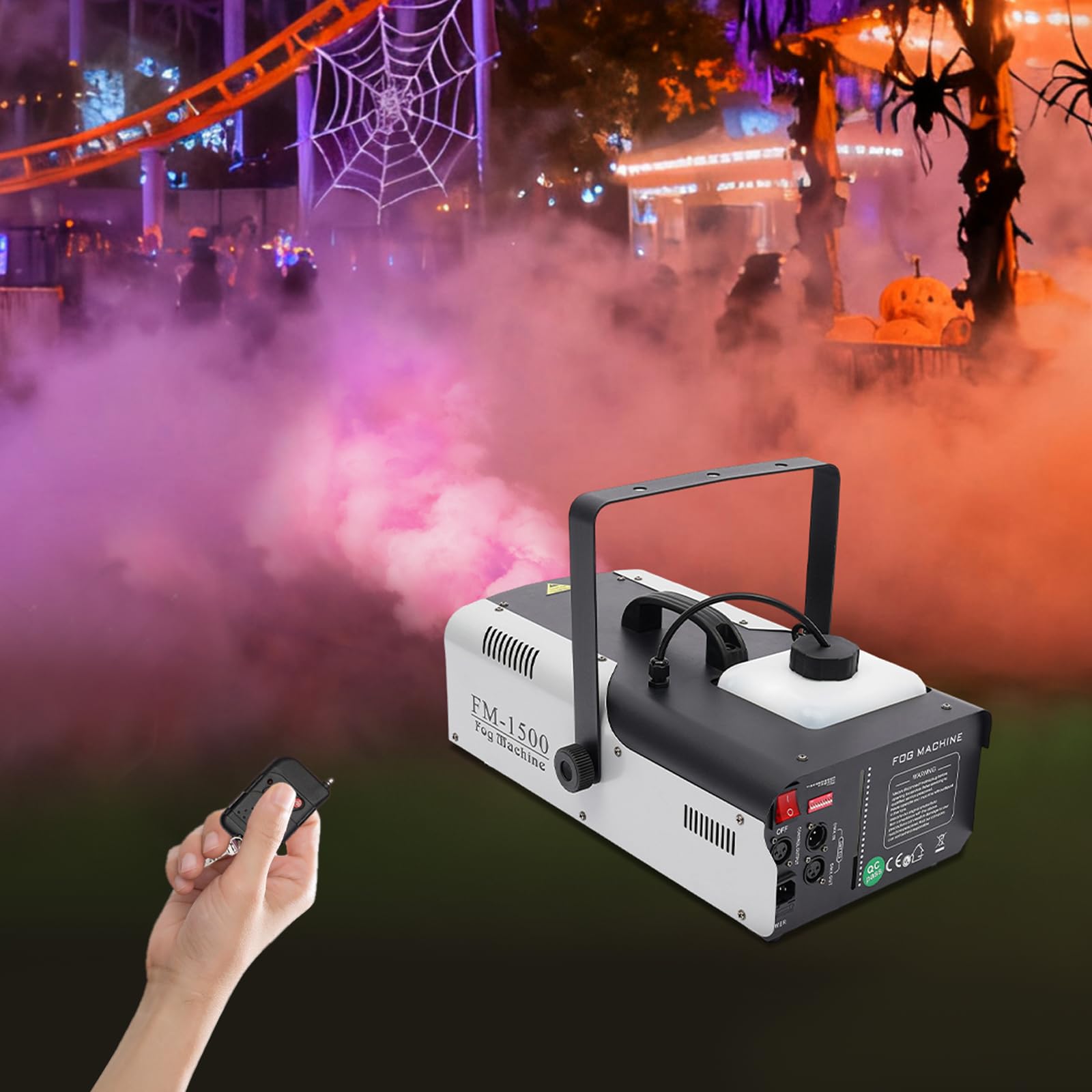 DMX 1500 W macchina per nebbia 2 l, 9 x 3 W 3 in 1 RGB LED per palcoscenico, fumo, macchina per nebbia con telecomando