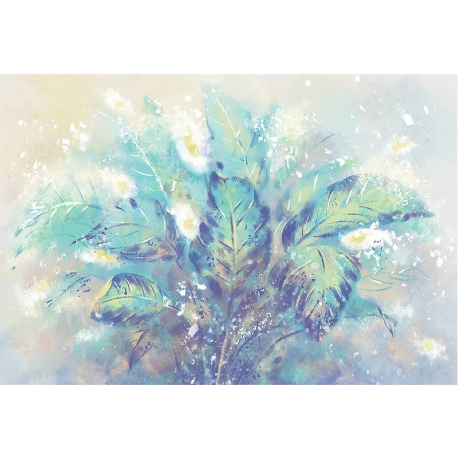 Amazon | MISHIJI 手描きの油絵スタイルミントグリーン花の葉の