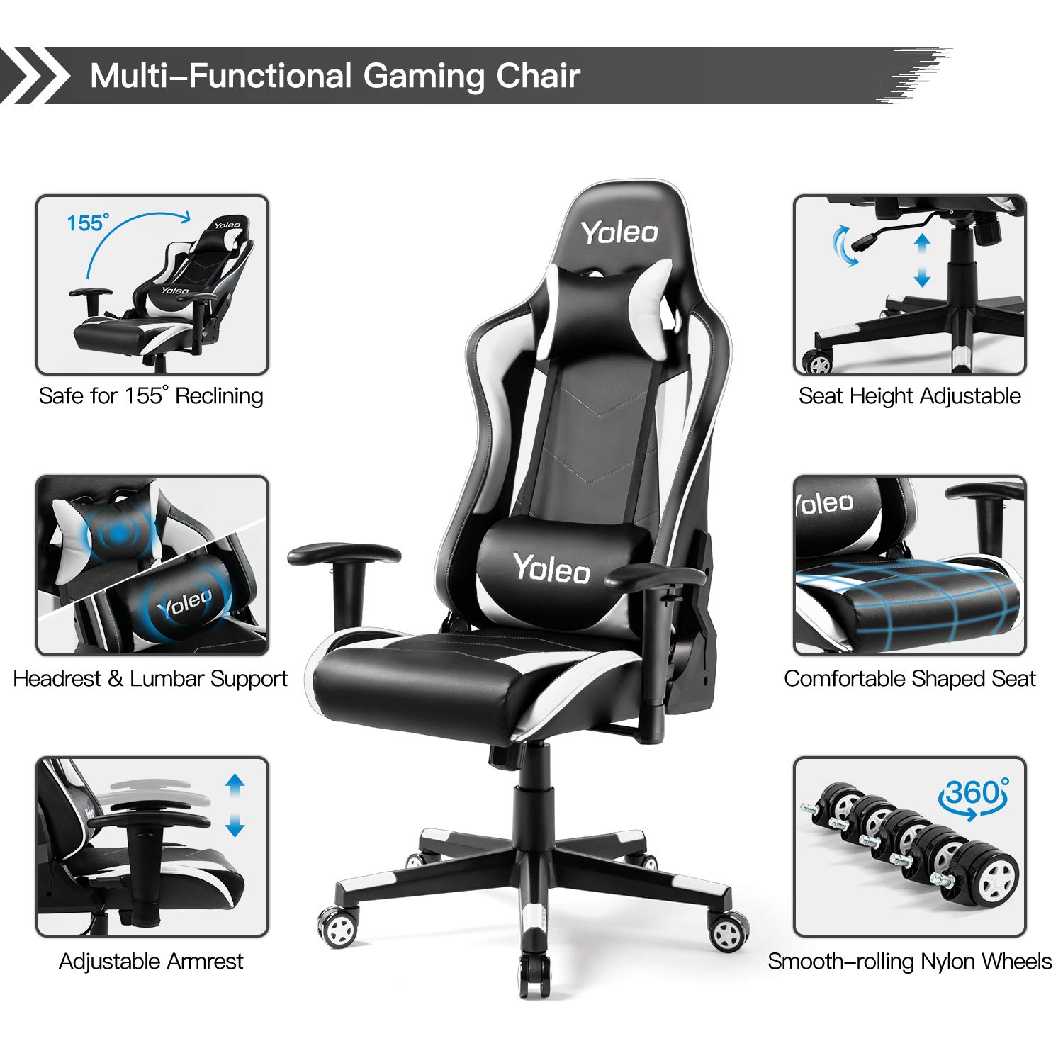 Gaming Chair Yoleo Ergonomic Office Gaming Chair with Lumbar Support