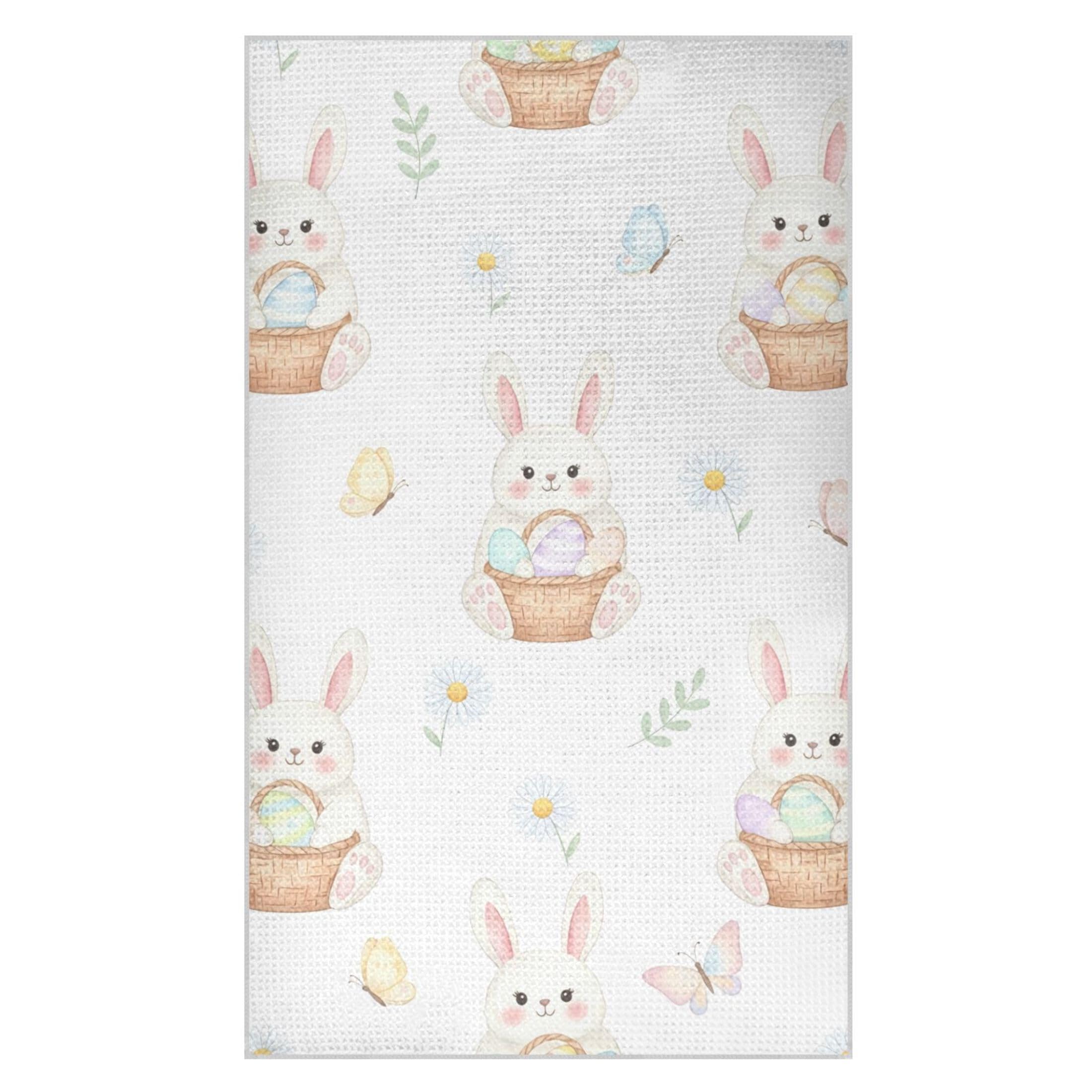 Kutsu Bunny Waffle Weave Kitchen Towels Absorbent Quick Drying Dish Towels for Kitchen, Decorative Tea Towel, 18x30 in