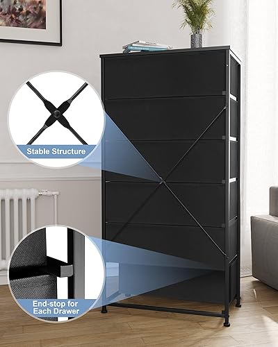 Miniatura 5 de Crestlive Products Cómoda para dormitorio con 6 cajones, cajonera alta con cajones, cómodas negras muebles de dormitorio, unidad organizadora de