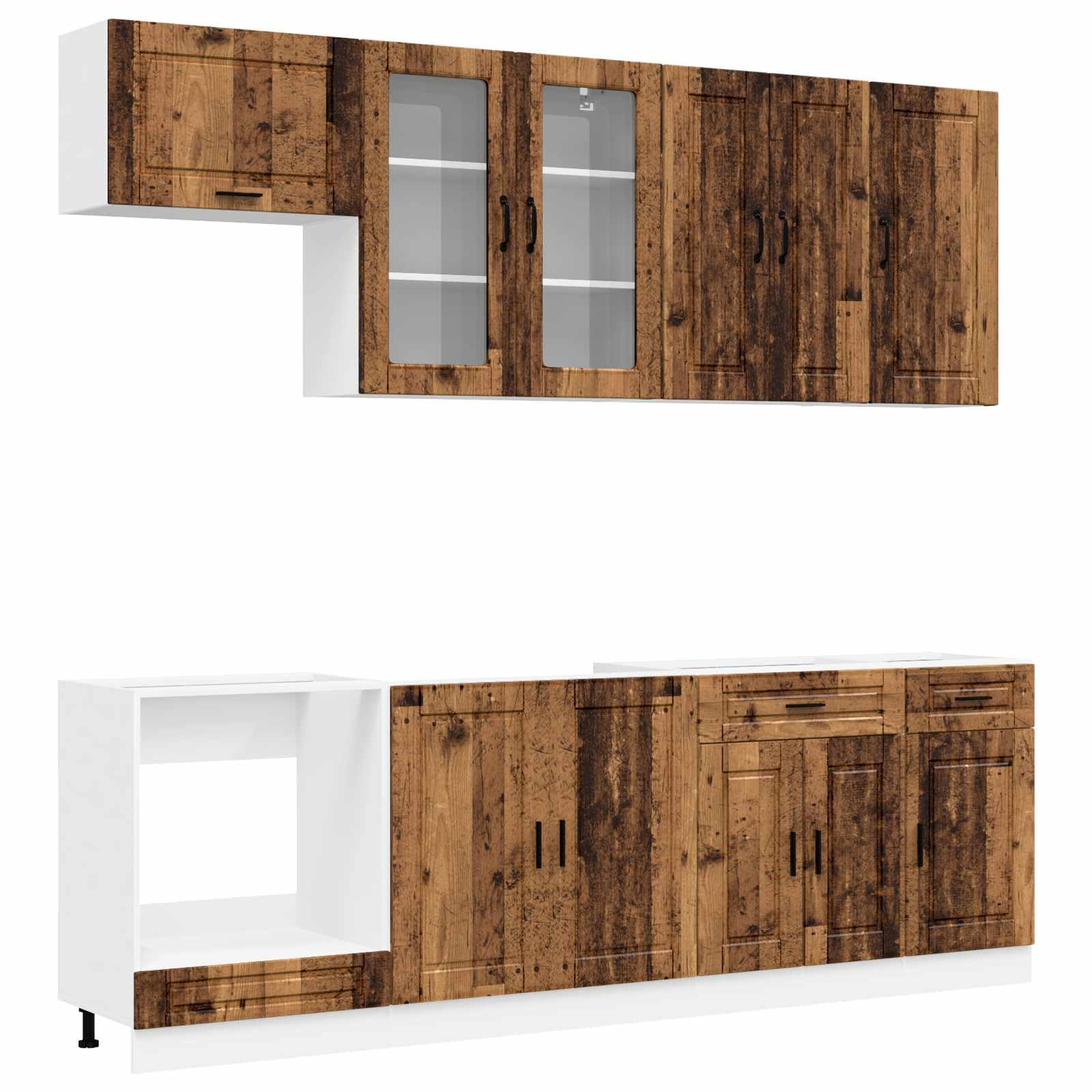 Coin de cuisine Porto 8 pièces Meuble de cuisine en bois vieilli