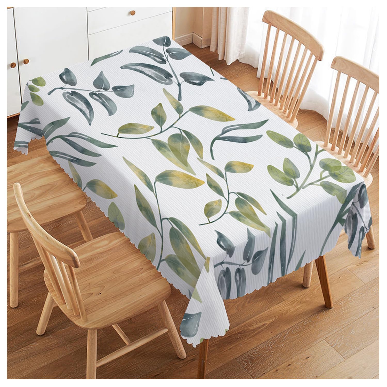 Walmsco Tablecloth Green Leaves Watercolor Decor For Dining Room Kitchen Rectangular Table Cover 132 * 178cm