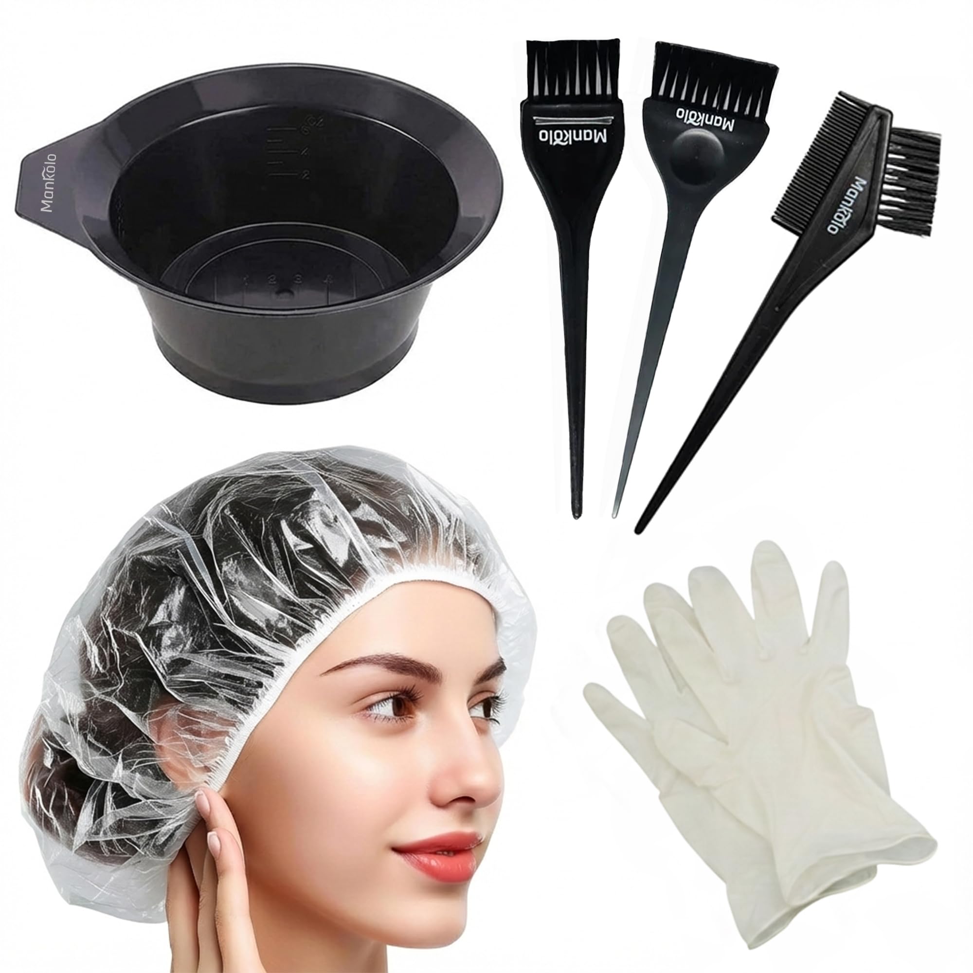Mankolo 6 Pcs Hair Colouring Kit (3 Hair Dye Brush, 1 Black Bowl, 1 Highlight Cap & I Glove) - Complete Colour Dye Kit with 3 Unique Applicator Brush - Home & Salon Accessories-picture-12