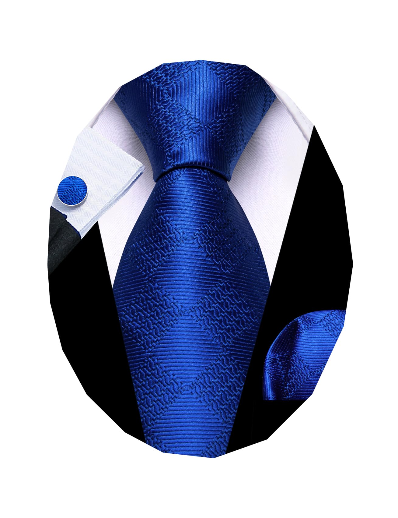 Barry.Wang Plaid Ties Checkered Mens Silk Necktie Handkerchief Cufflinks