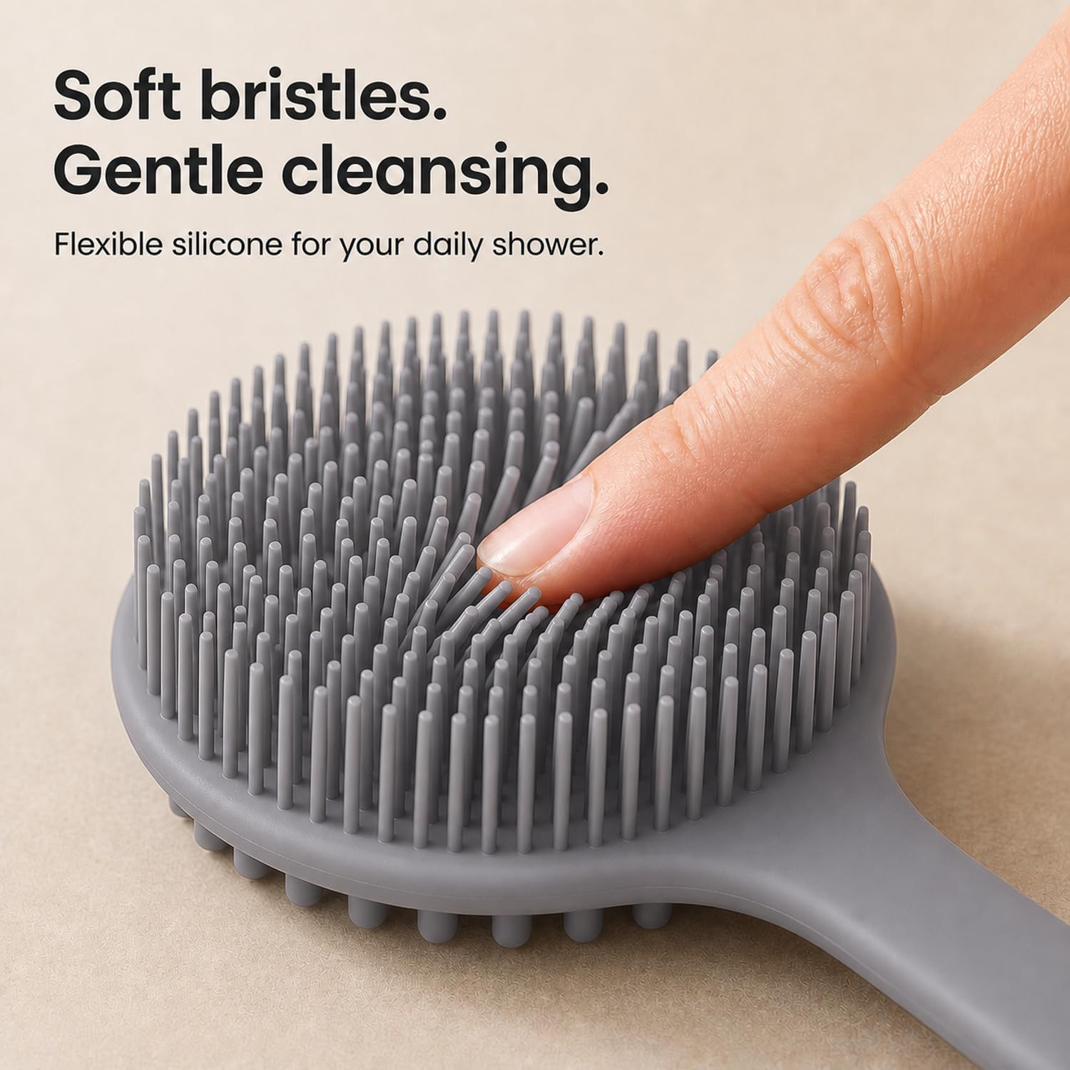 Silicone Back Scrubber for Shower, 15-Inch Long Handle Body Brush with Soft Bristles & Massage Nodes, Dual-Sided Shower Scrubber for Back, Quick Dry image 4