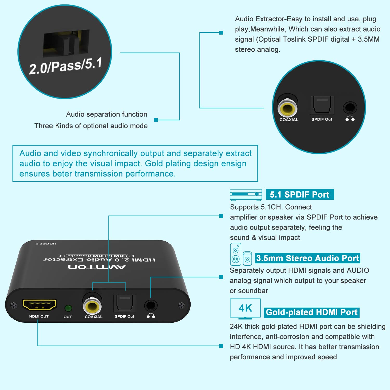 Best AVMTON Aluminum 4K 60Hz HDMI Audio Extractor Converter ,HDMI to HDMI Optical TOSLINK SPDIF+3.5MM Output Supports HDMI 2.0 HDCP 2.2 Dolby Digital/DTS Passthrough CEC, HDR10 Cheap AVMTON Aluminum 4K 60Hz HDMI Audio Extractor Converter ,HDMI to HDMI Optical TOSLINK SPDIF+3.5MM Output Supports HDMI 2.0 HDCP 2.2 Dolby Digital/DTS Passthrough CEC, HDR10