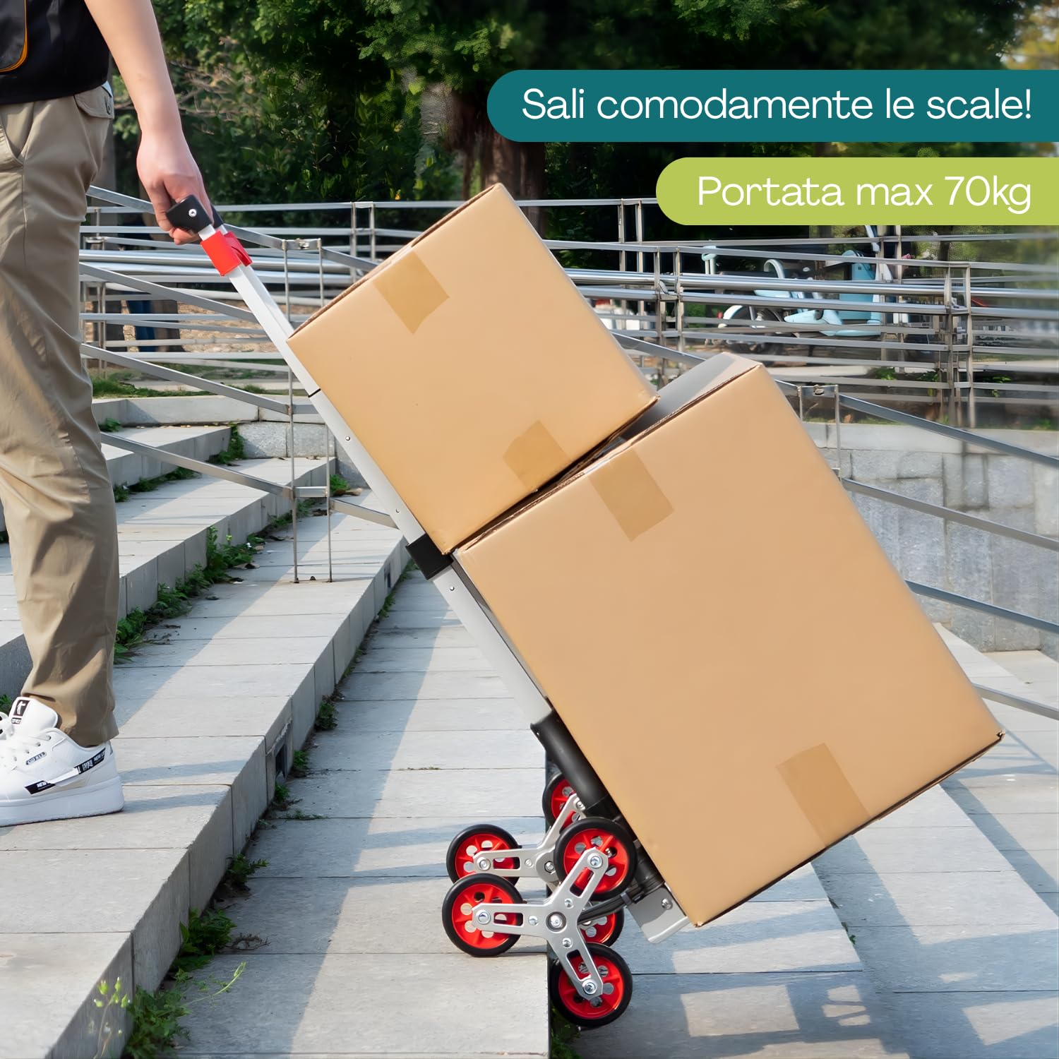 Paluplus Carrello Portapacchi per SCALE Pieghevole in ALLUMINIO con Portata 70 Kg, misura 51x41x99,5 cm, Manico Telescopico, Sistema a 6 Ruote, Montacarichi adatto per Salire Scale -5318F -4,2