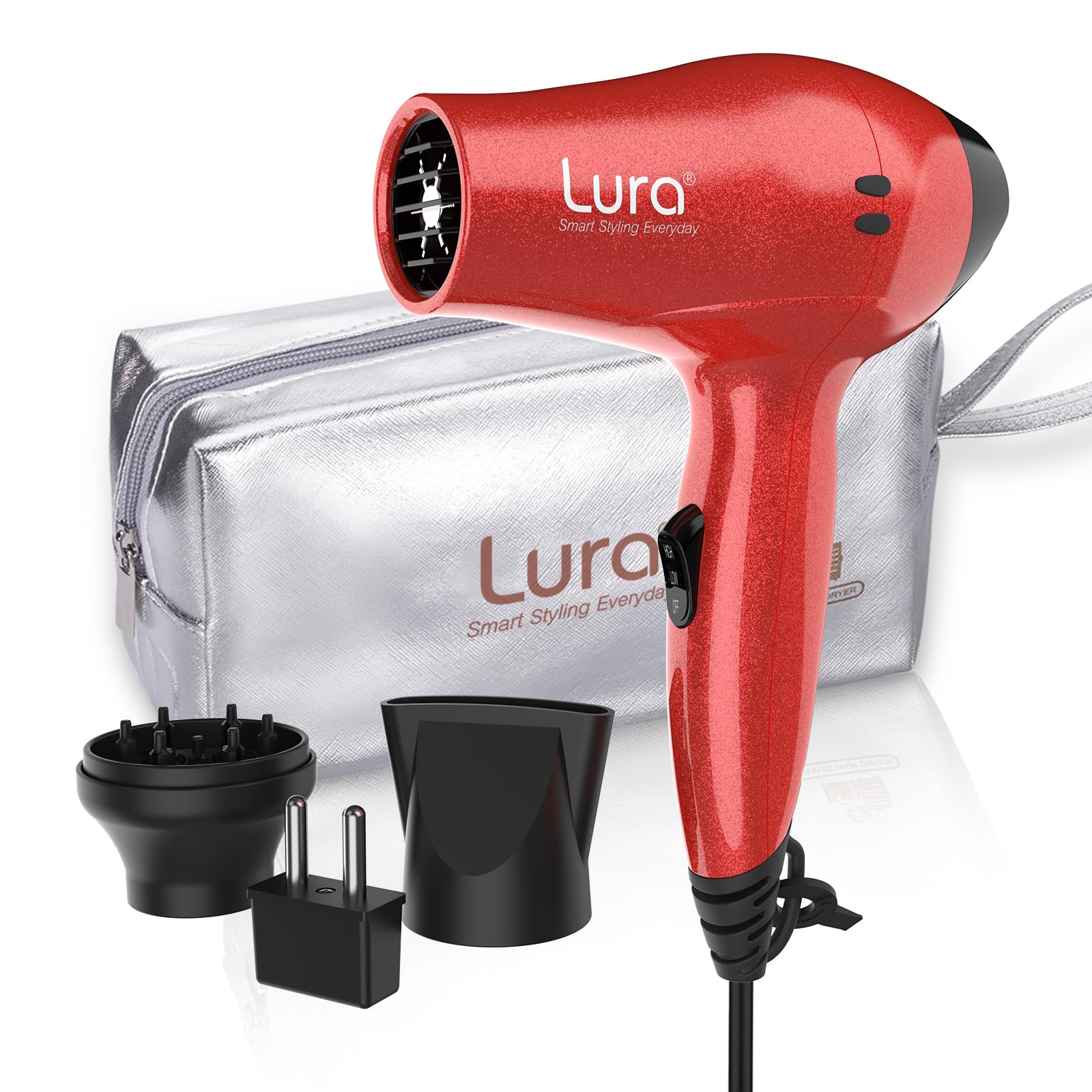 LURA Travel Hair Dryer with Diffuser Small Dual Voltage Hair Dryers for Women Mini Portable Blow Dryer for