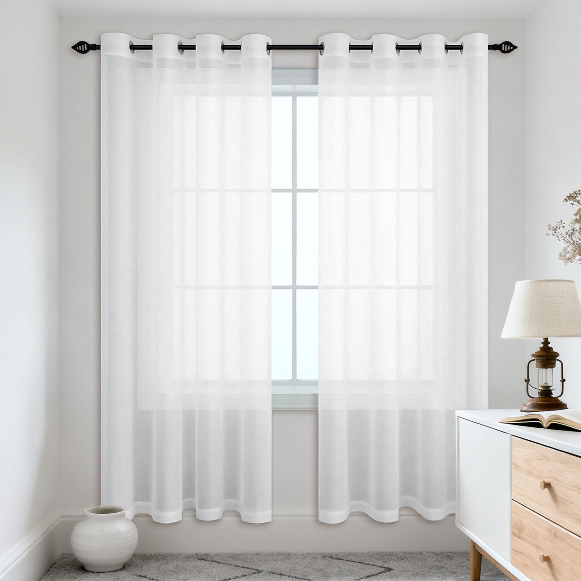 Rideau voilage blanc anti vis-a-vis pour fenetre de salon 100x230