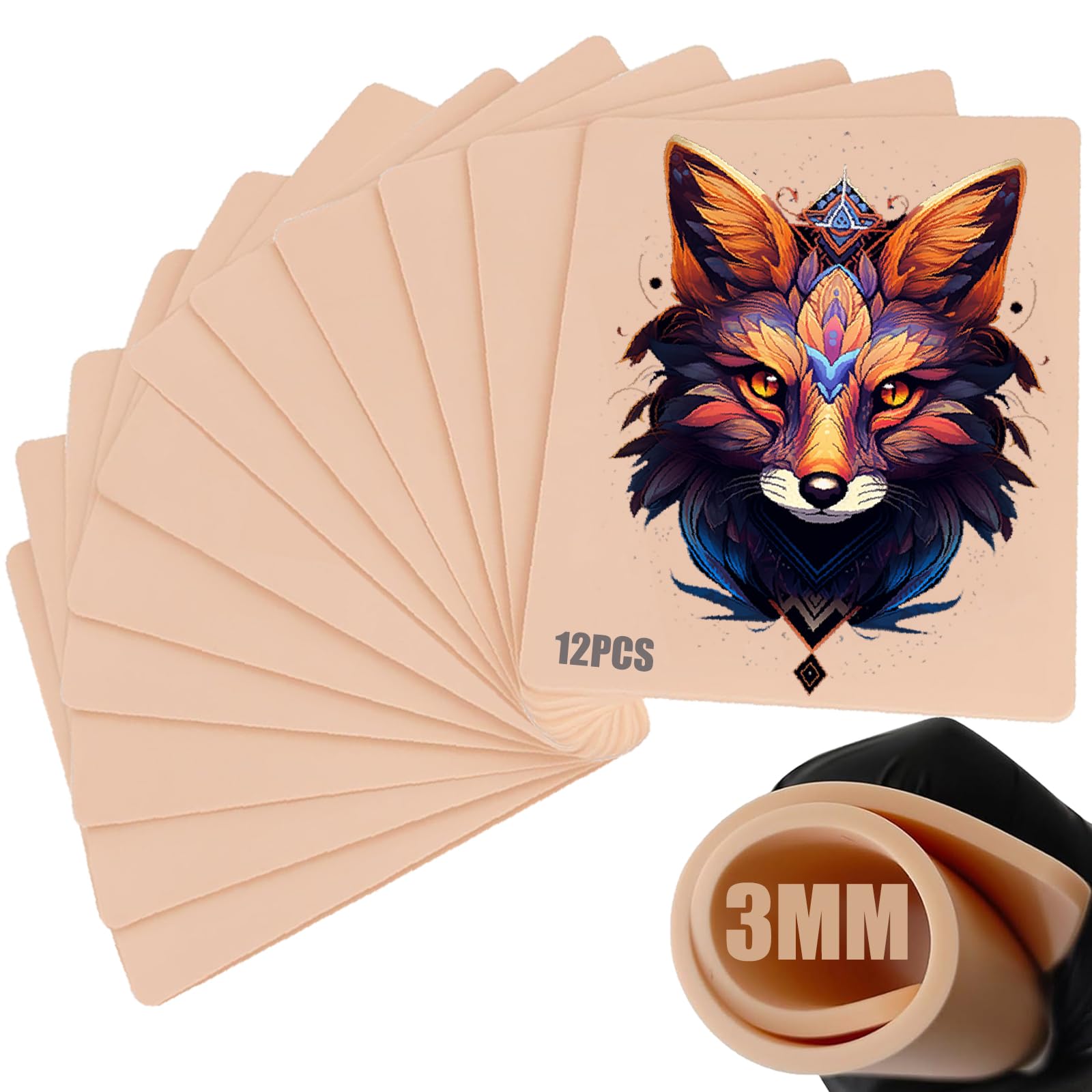 3MM Fake Skin Tattoo - SOTICA 12pcs Tattoo Skin 3mm Tattoo Practice Skins 6×8" Tattoo Fake Skin Silicone Practice Skin for Tattoo Thick Fake Tattoo Skin Piel Sintética Para Tatuar for Tattoo Supplies