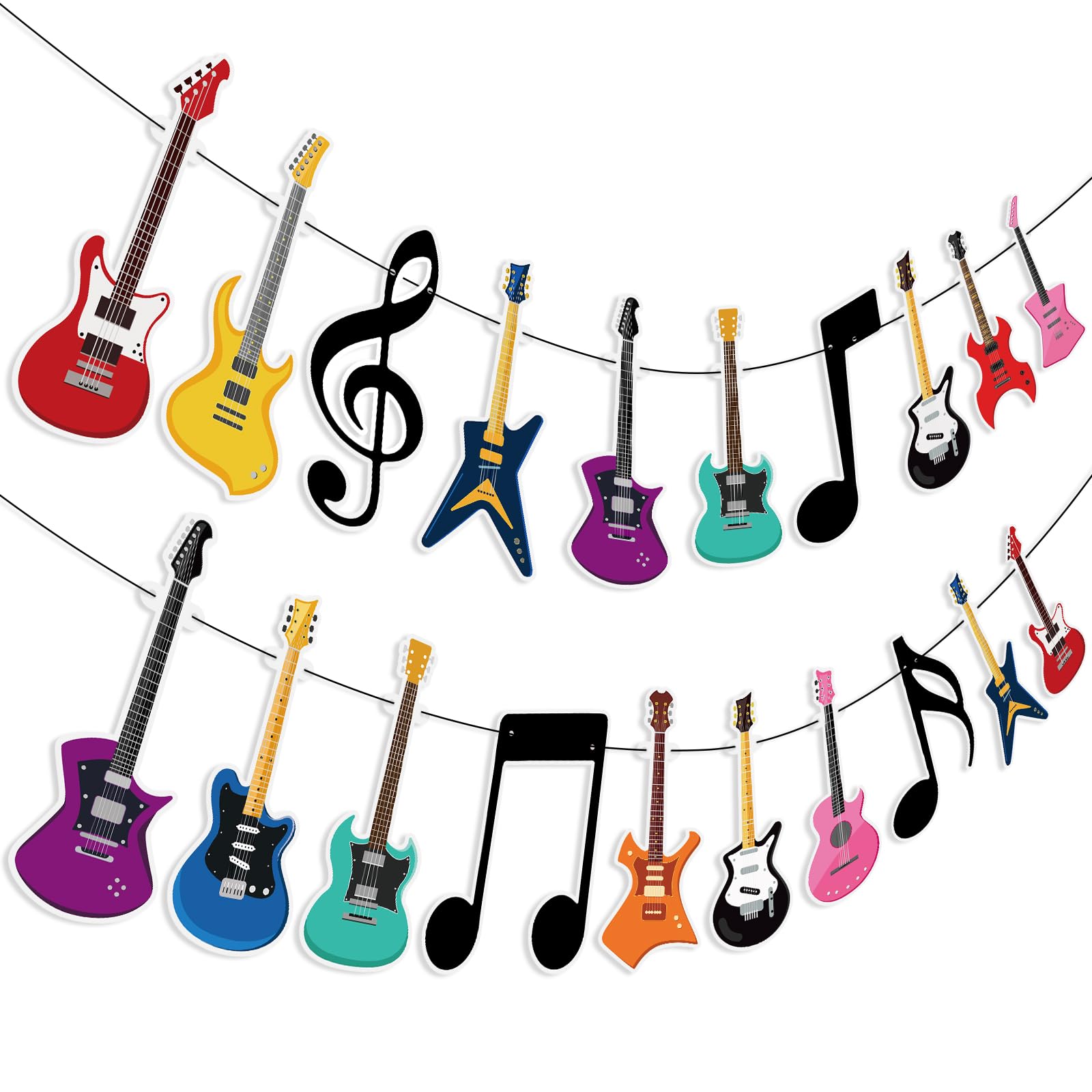 Hooqict Guitar Birthday Party Banner Music Themed Party Decorations Banner Garland Sign for Rock and Roll Guitar Birthday Decorations Supplies