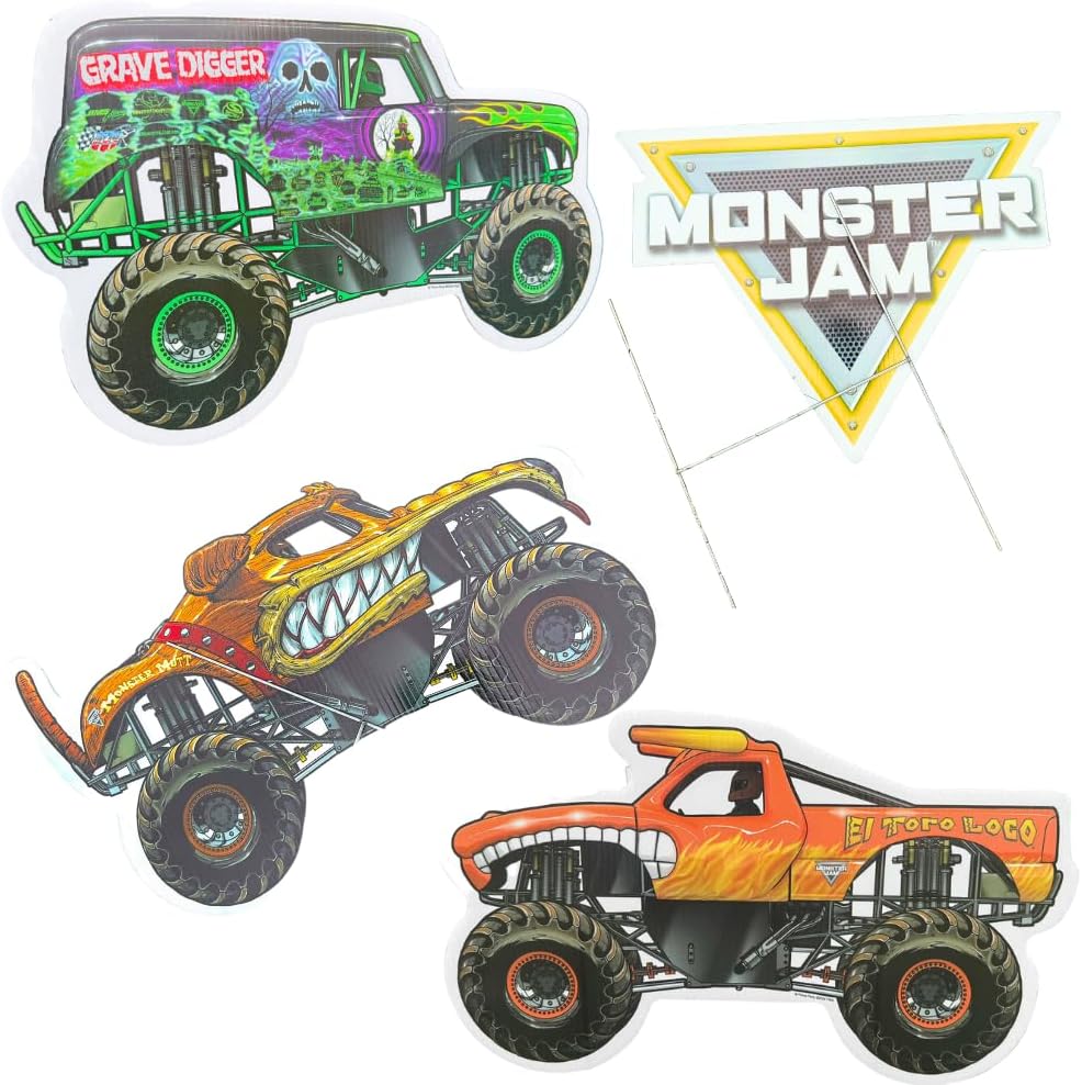 Monster Jam Yard Signs - Mega Yard Kit for Kids Birthday Party - 15 Signs, Metal Stakes - Officially Licensed Monster Truck Decorations