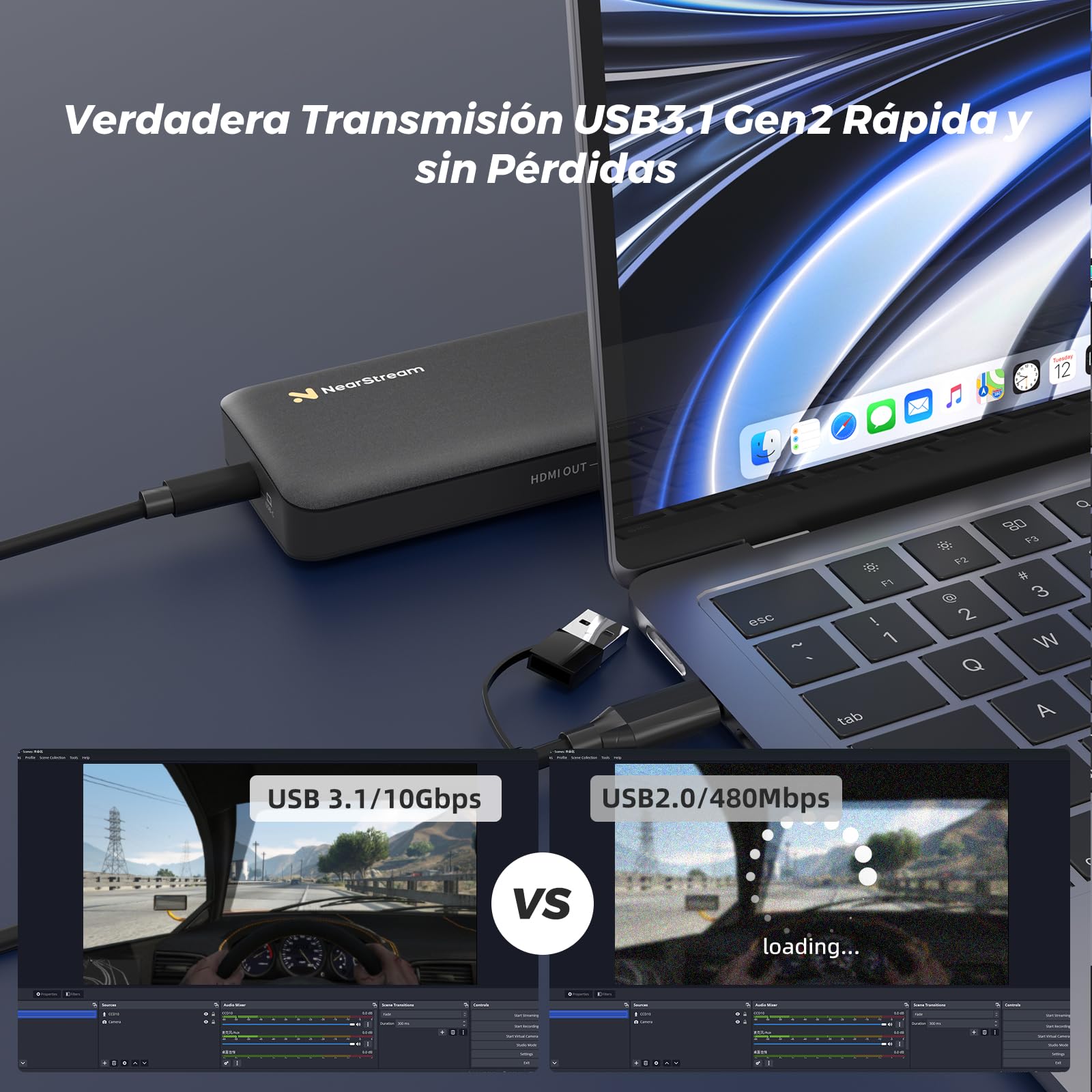 NearStream Tarjeta de Captura de Video HDMI 2.0 & USB 3.1,Capturadora de Video para Streaming,4K 60 fps HDR10 Captura&4K Passthrough para PC/MAC/Cámaras/PS4/PS5/Switch/Xbox Series X/S/OBS