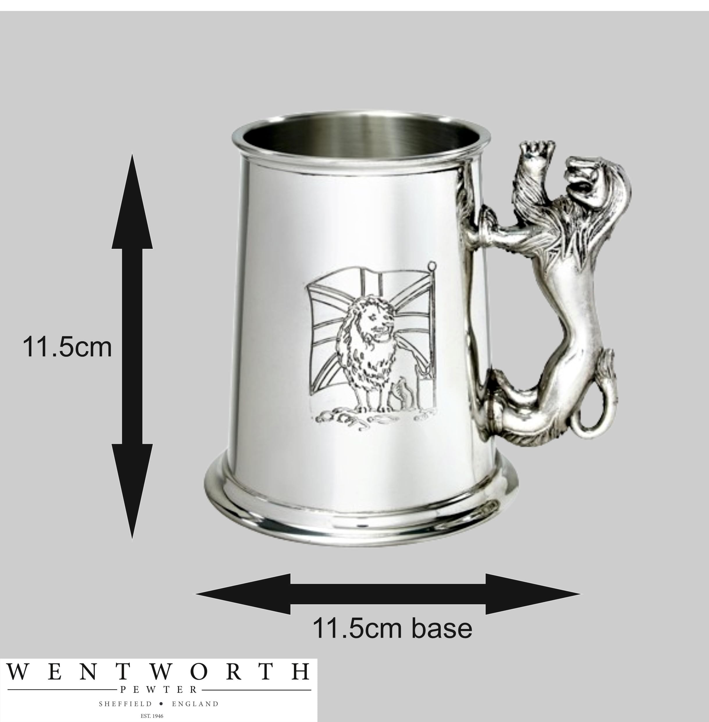 Wentworth Pewter- Union Jack Lion Handle 1 pint pewter Tankard