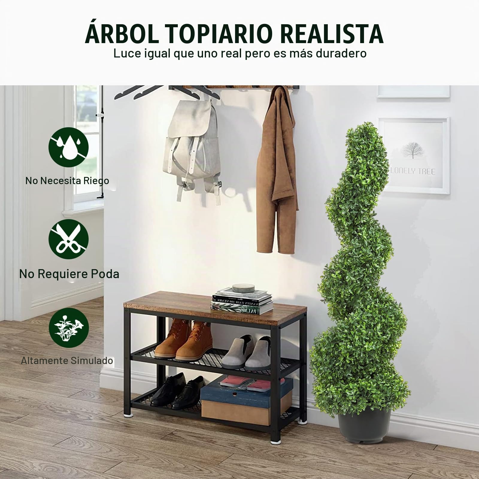 VEVOR Topiario de Boj Artificial 91 cm Espiral de Boj Artificial 2 Plantas Falsas de PE 10 Hojas Reemplazables con Maceta Inodoro para Decoración de Exteriores Interiores Jardín Terraza Balcón Entrada