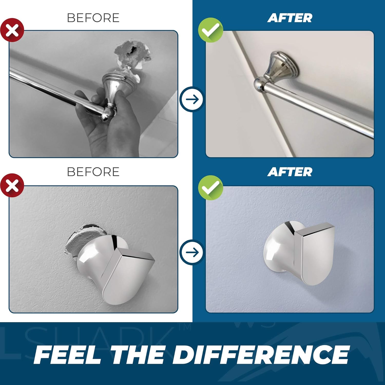 Wallshark Drywall Repair Kit - Patented Wall Hole Filler - All-in One DIY Drywall Repair Tool - Perfect for Installing or Repairing Towel Bars and Wall Anchors, 2 pack (Wallshark Drywall Repair Kit) - - 
