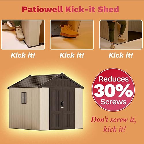 Vista 10 de Patiowell Cobertizo de almacenamiento de plástico para exteriores de 6 x 4 pies, cobertizo exterior de resina, perfecto para almacenar muebles