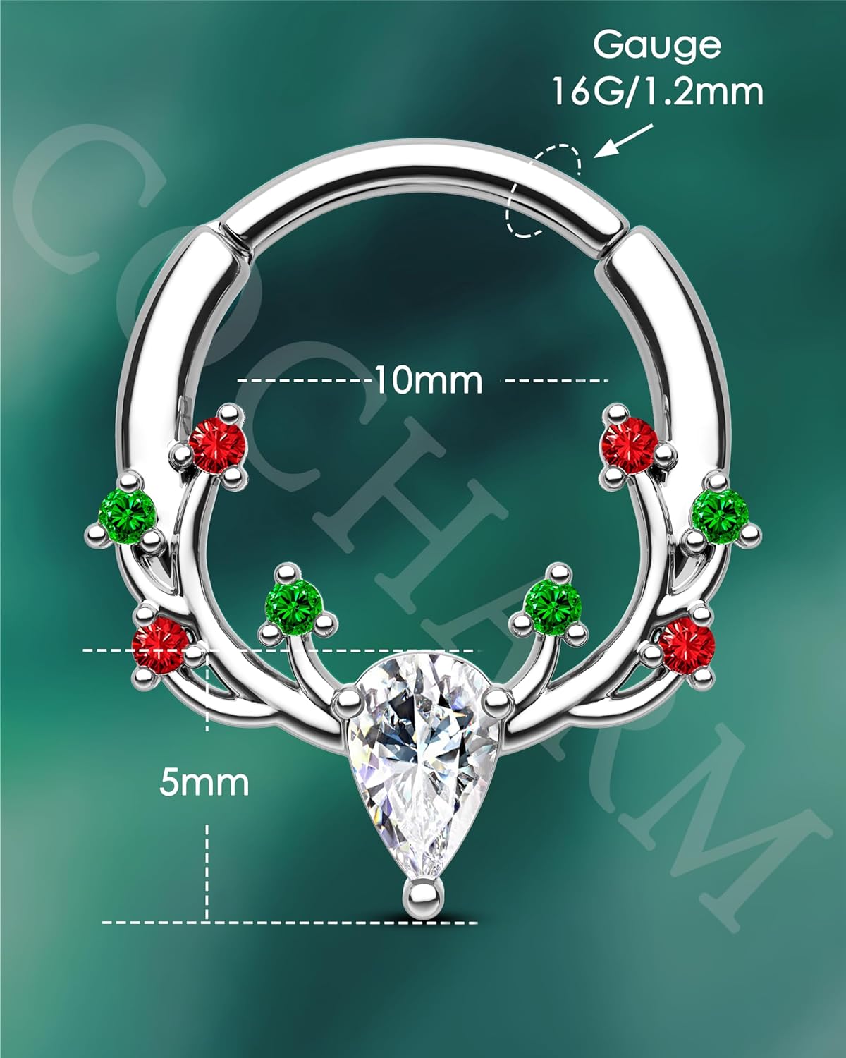 COCHARM Christams Septum Rings 16G Silver Septum Jewelry Dainty Helix Daith Earrings for Women Sparkly Daith Piercing Jewelry Stainless Steel - Image 3
