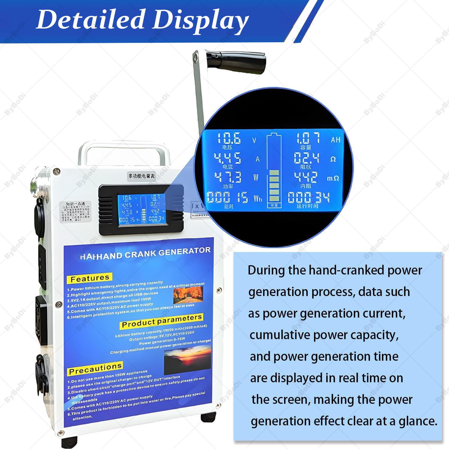 Generador portátil de manivela,generador de manivela de gran capacidad para exteriores 220V/110V 200W/500W,herramienta de iluminación de emergencia,para cortes de luz/exploración de campo 46AH/500W