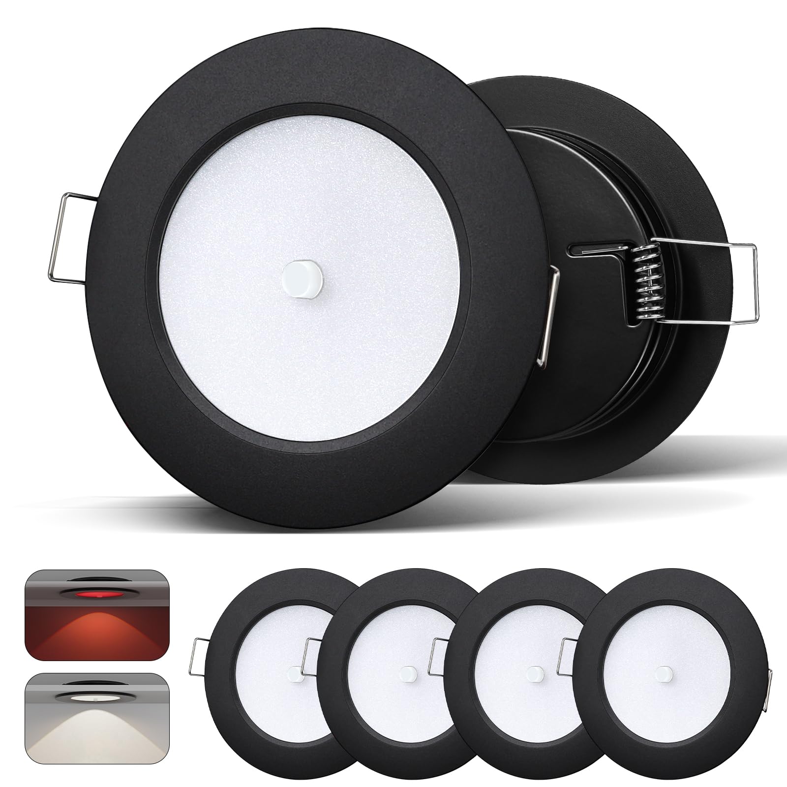 camperxlite 4 PCS 12V LED Spot Lights with Red Led, CRI 93 Caravan Recessed LED DownLights