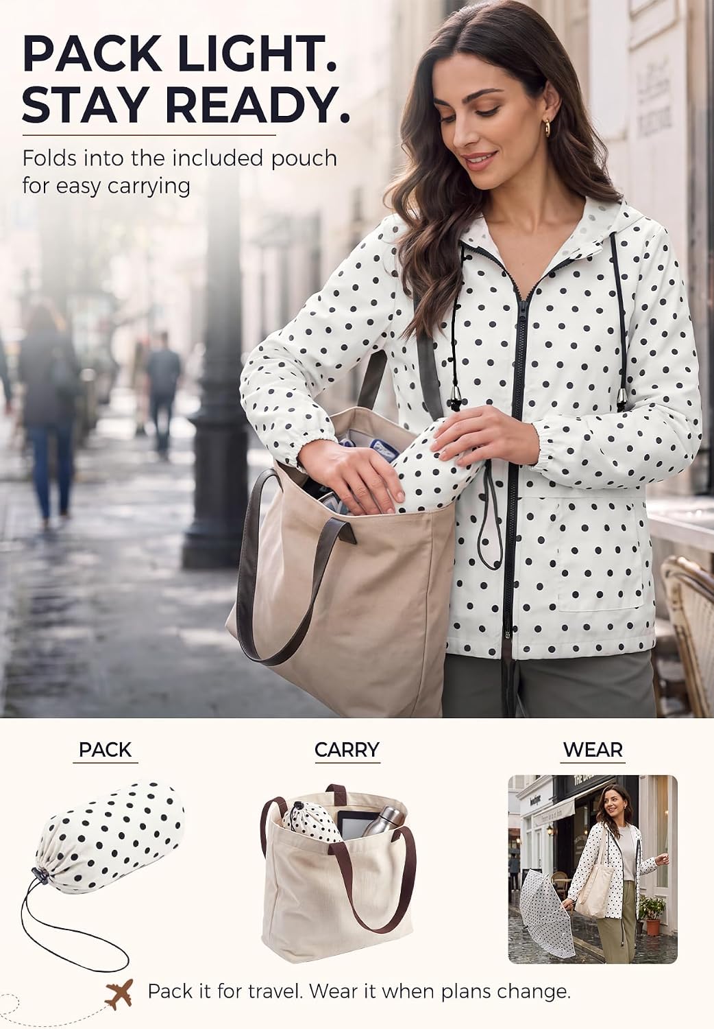 Zando Women's Lightweight Rain Jacket, Packable Hooded Raincoat