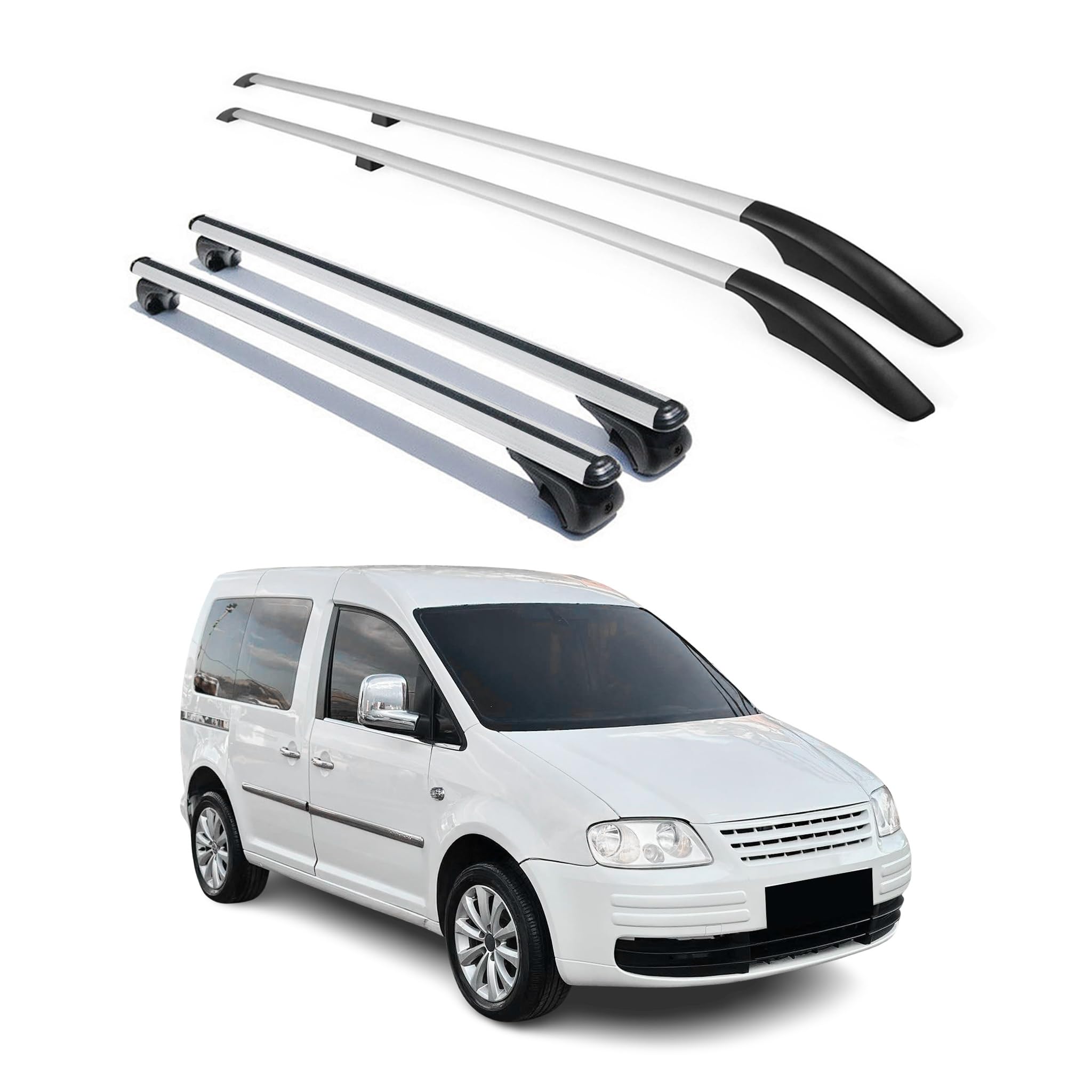 Rail Tetto + Barre Portatutto Set compatibile con VW Caddy 2003-2015 Kurzer Alu Argento 4tlg