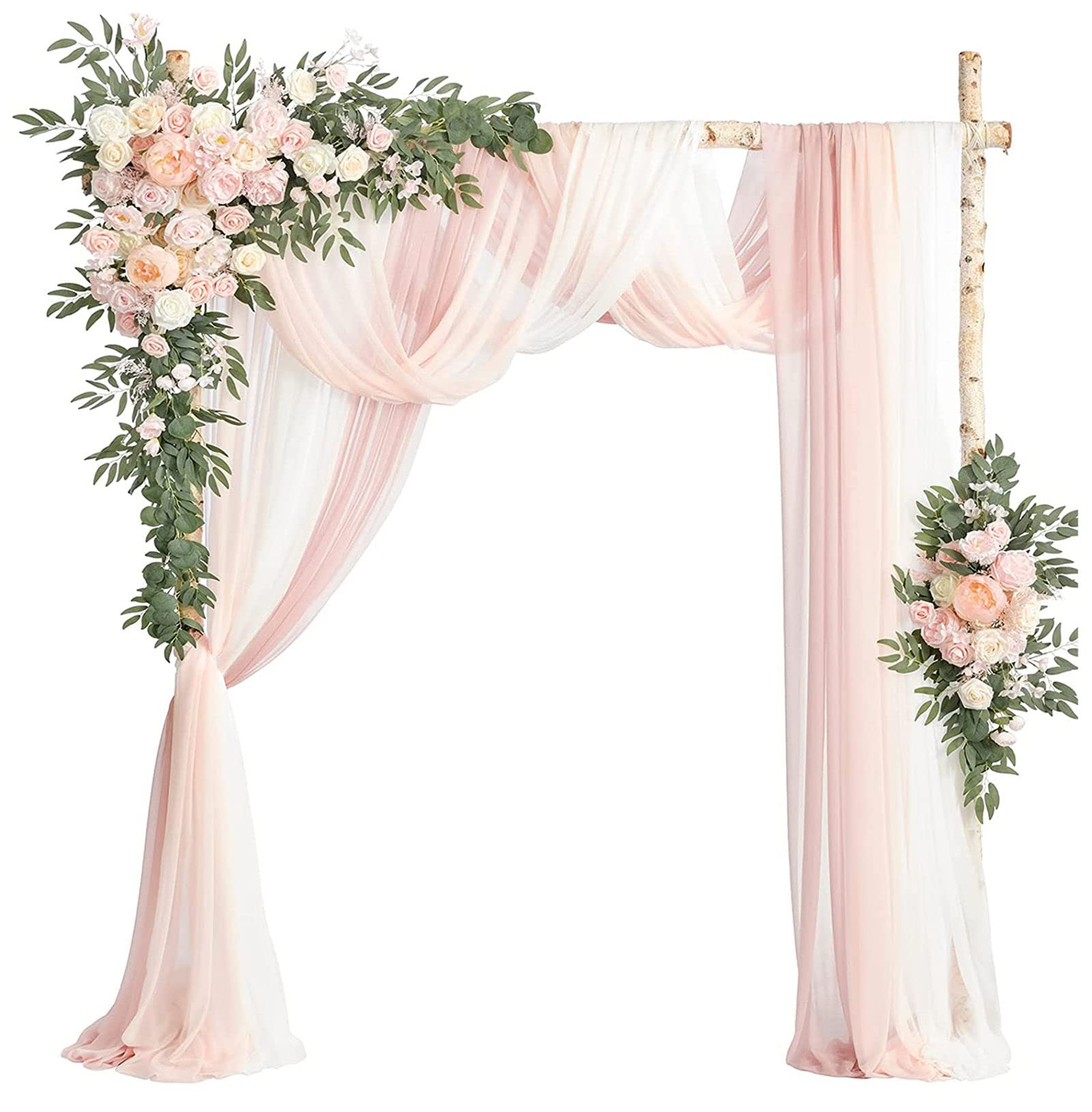 Tkasniy Wedding Arch Flowers Blue(5 Pack), 2 Wedding Flowers Garlands + 3 Sheer Draping Fabric, Dusty Rose Arbor Flowers for Wedding Ceremony Backdrop Decoration