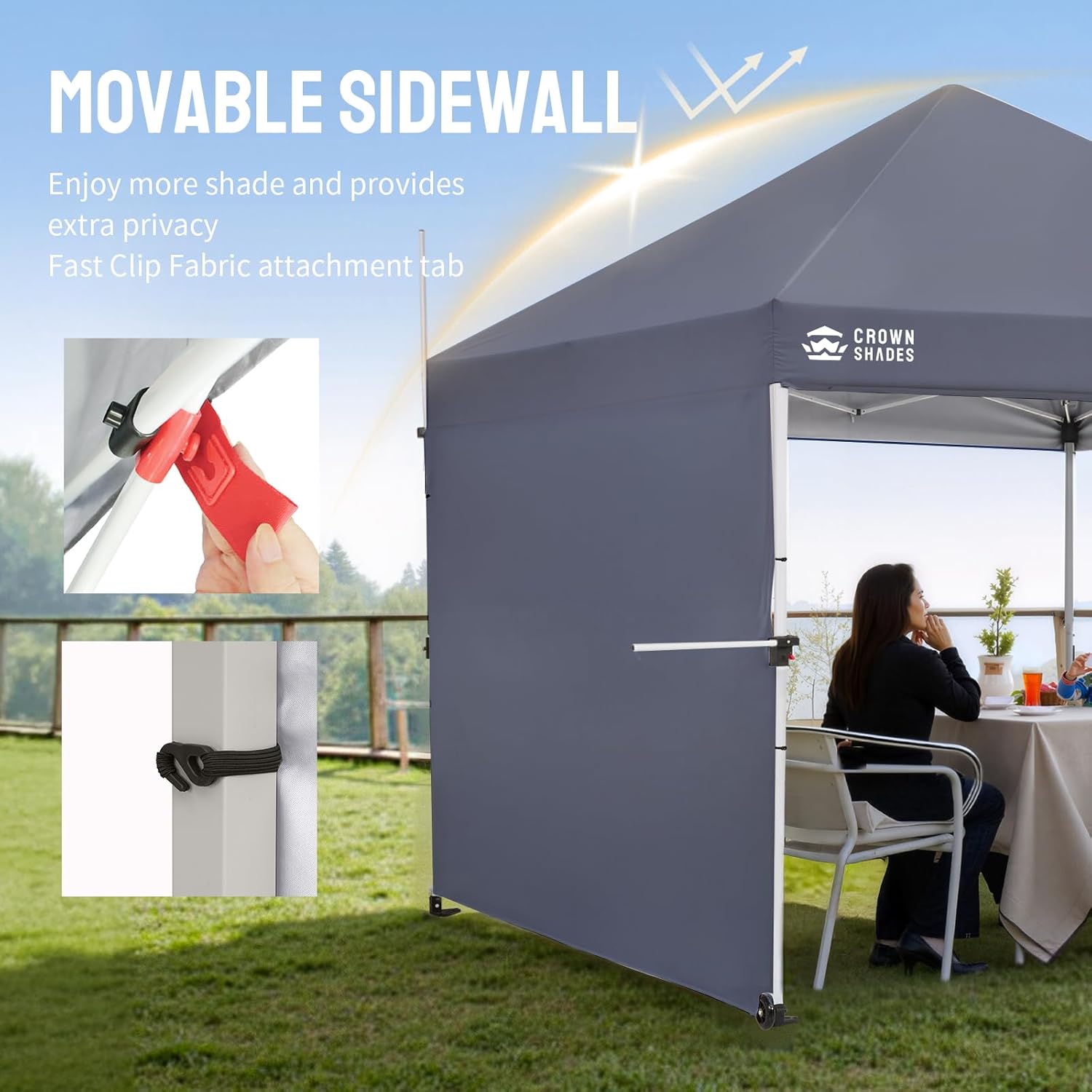 CROWN SHADES 10x10 Pop Up Canopy Tent with 1 Comercial Kit, Instant Commercial Tent with Patended Centerlock, 400D Fabric, 1 Sidewall, 4" Wheels, Sto'N Go Bag,Grey