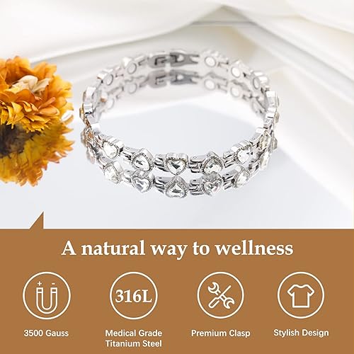 Miniatura 2 de Feraco Pulseras magnéticas para mujer, pulsera magnética de acero de titanio con imanes de neodimio y cristales brillantes, regalos de joyería