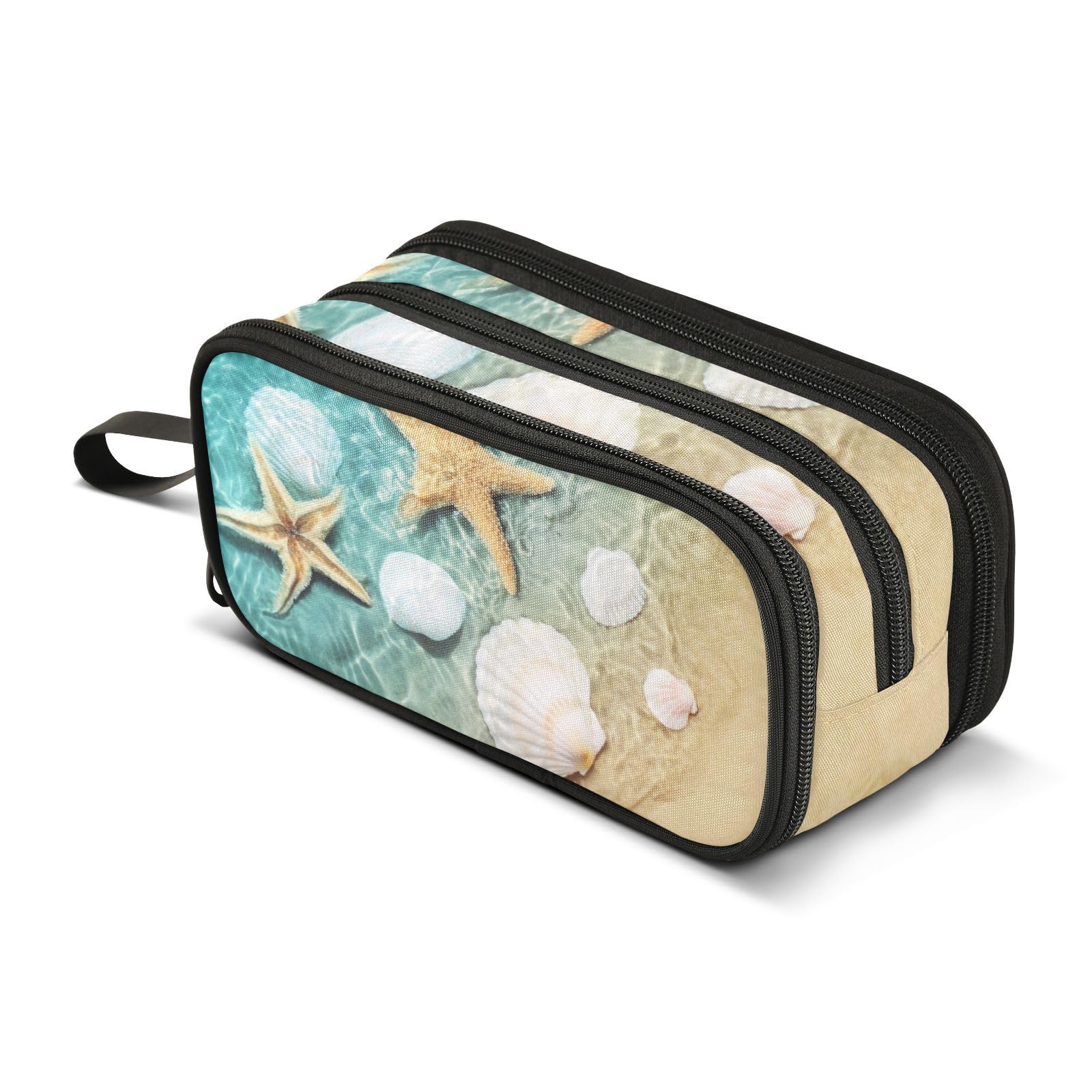 ISAOA Big Capacity Pencil Cases Starfish Seashell Summer Beach Pouch Bag Large Pen Bag Stationery Bag for Girls Boys Adults Student