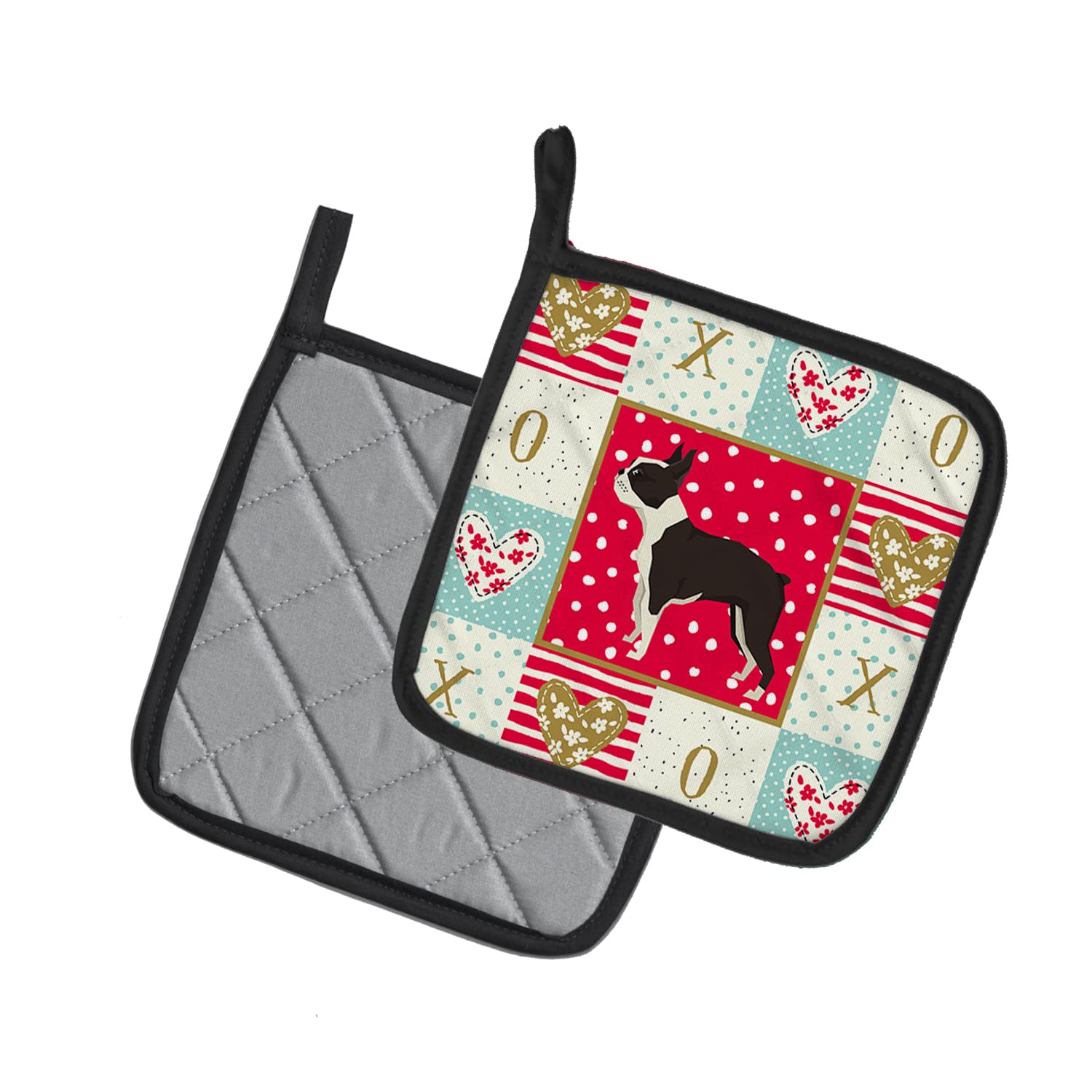 Carolines Treasures CK5915PTHD Boston Terrier Love 1 Paar Topflappen, Mehrfarbig