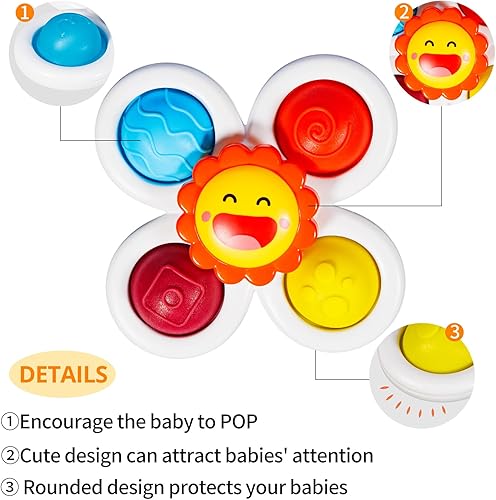 Miniatura 7 de ALASOU 3 juguetes giratorios con ventosa para niños de 1 año  Novedad Spinning Tops Juguetes para niños de 1 a 2 años  Juguetes sensoriales de baño