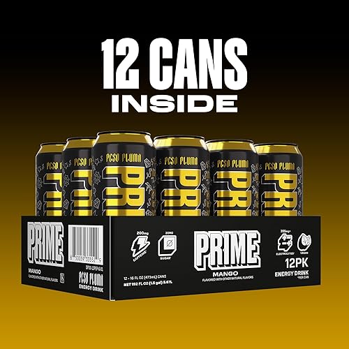 Miniatura 4 de PRIME Energy PESO PLUMA, bebida energética sin azúcar, 200 mg de cafeína y 355 mg de electrolitos para hidratación, vegano, sin gluten, 16 onzas