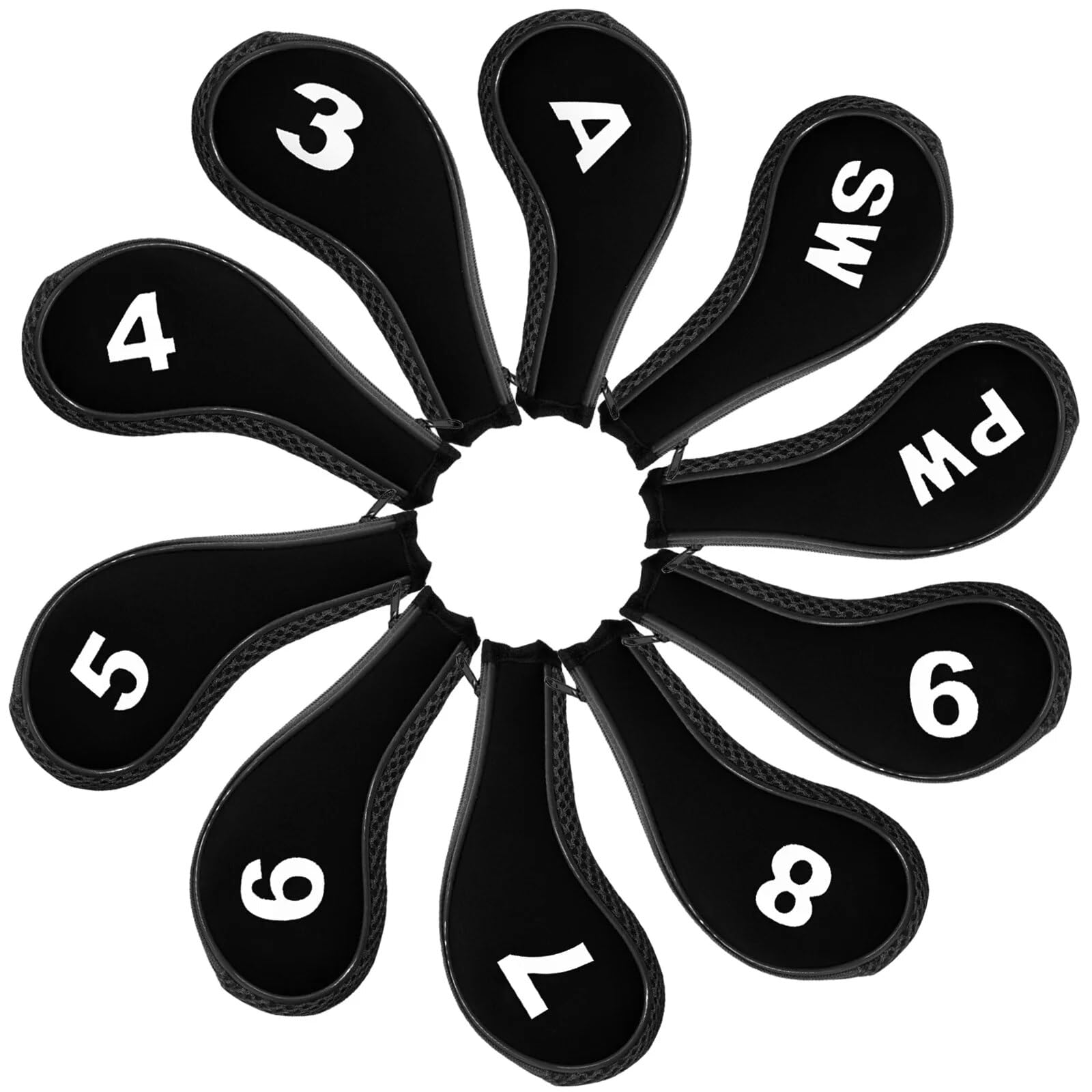 SchläGerkopfhüLlen Golf Iron Head Covers Set 10-teiliges Set mit Reißverschluss Headcover-Schutz Golfzubehör Universal Iron Clubs Golf SchläGerhauben(Noir)