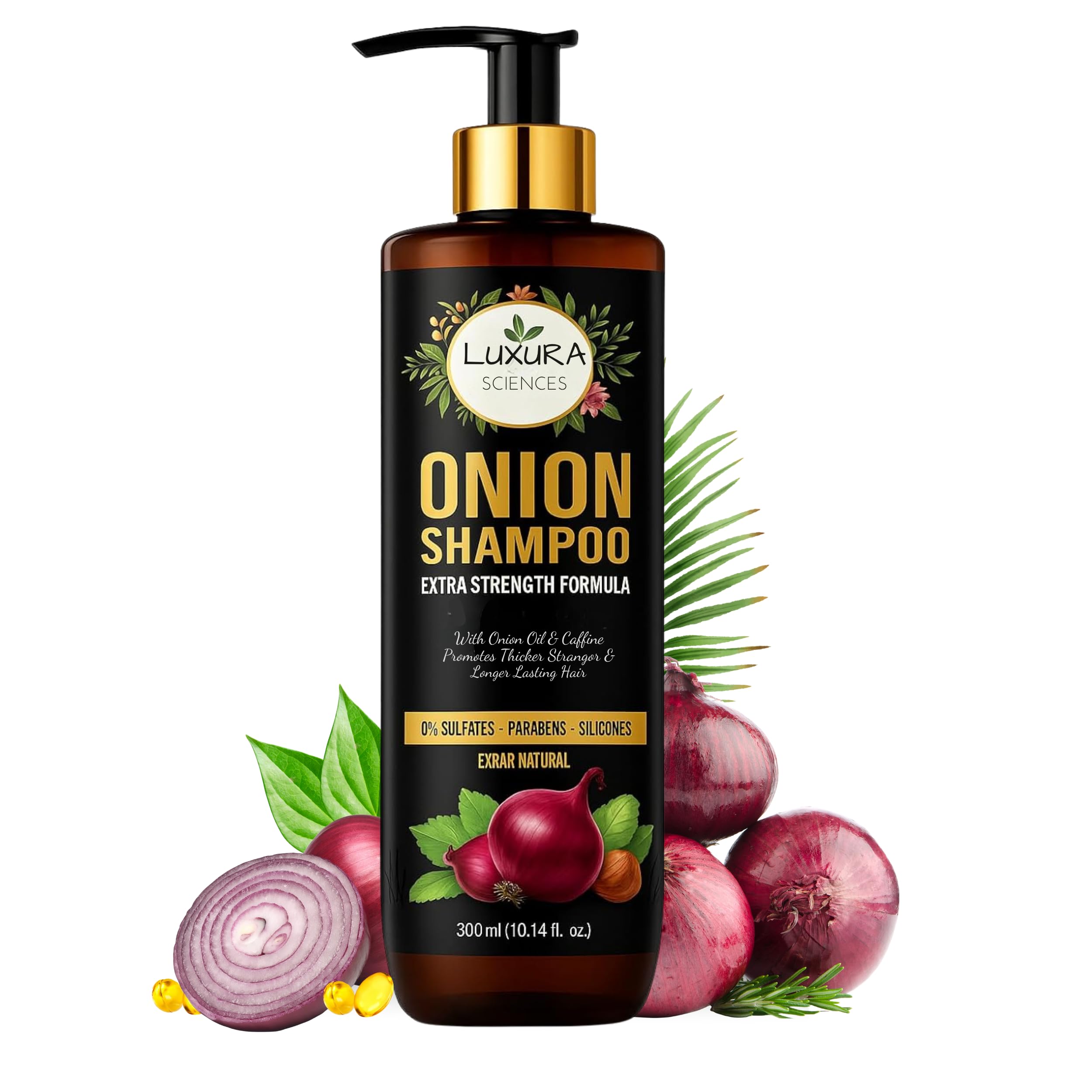 Luxura Sciences Onion Oil Shampoo For Hair Growth 300 ML, Sulphate Free Shampoo (NO Parabens,Silicones or Colorants)